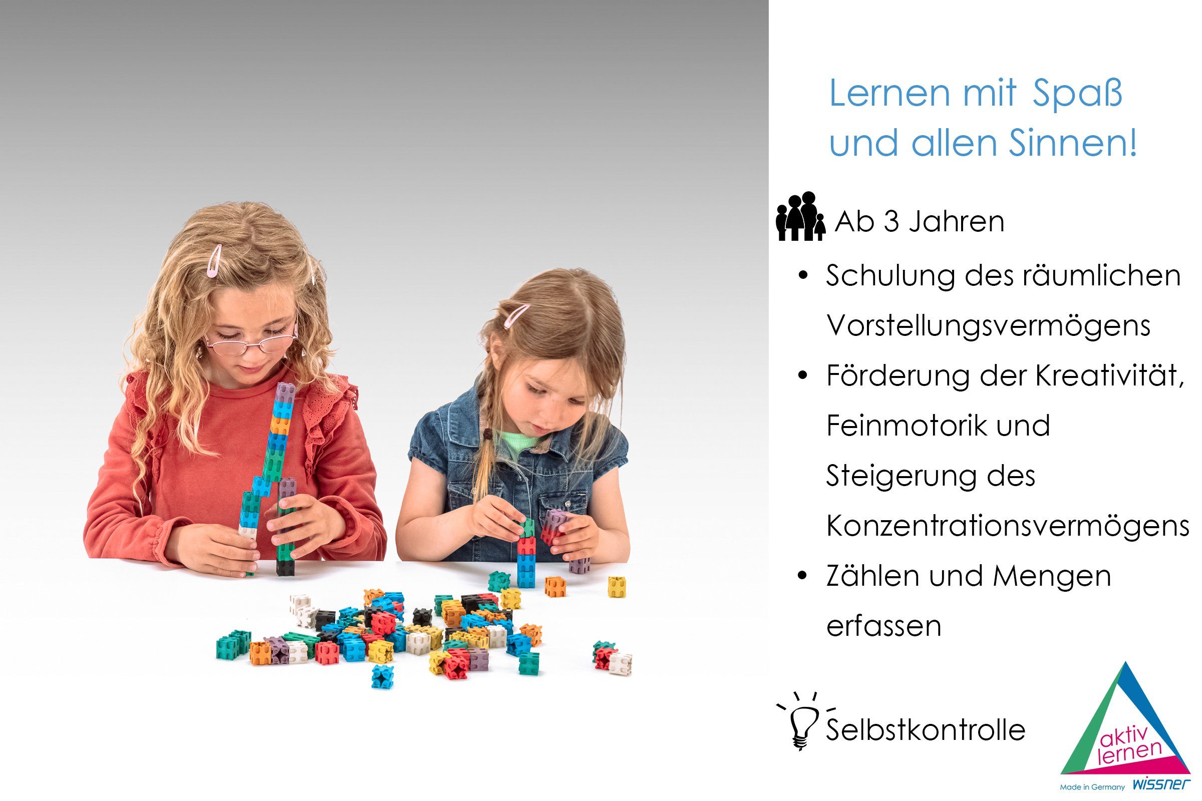 Wissner® aktiv lernen Lernspielzeug Steckwürfel in 10 Farben (100 Stück), RE-Wood® (100-St), RE-Wood®