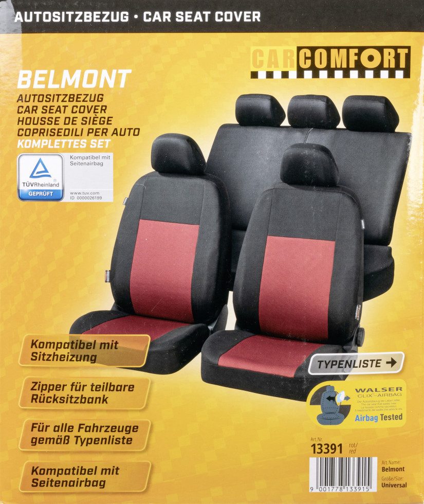 CarComfort Autositzbezug CarComfort Autositzbezug-Set Belmont schwarz-rot