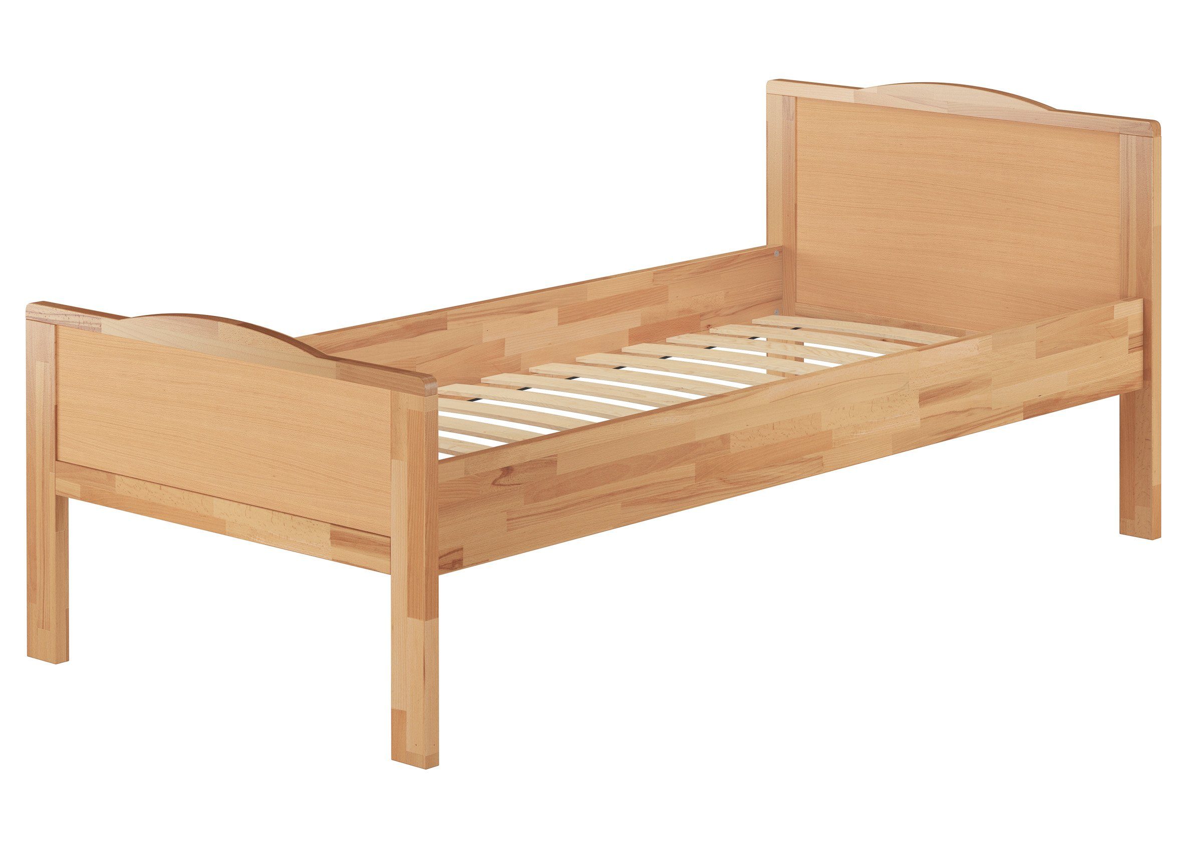 ERST-HOLZ Bett Geschwungenes Einzelbett Buche 90x200 mit Federleisten, Buchefarblos lackiert