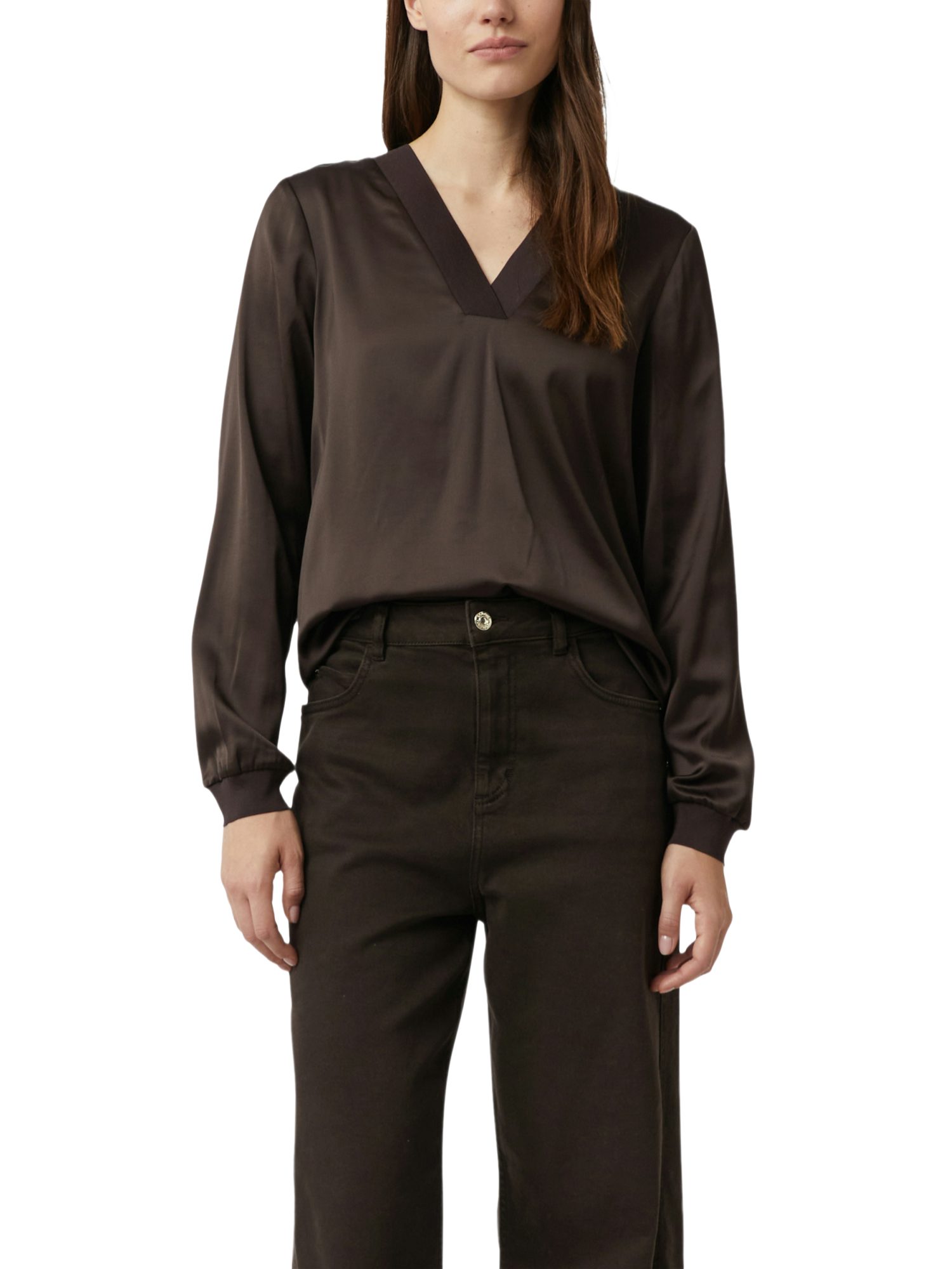 comma Langarmbluse braun,Casual,Polyester,Unifarben,V-Ausschnitt,Lang,Regular Fit