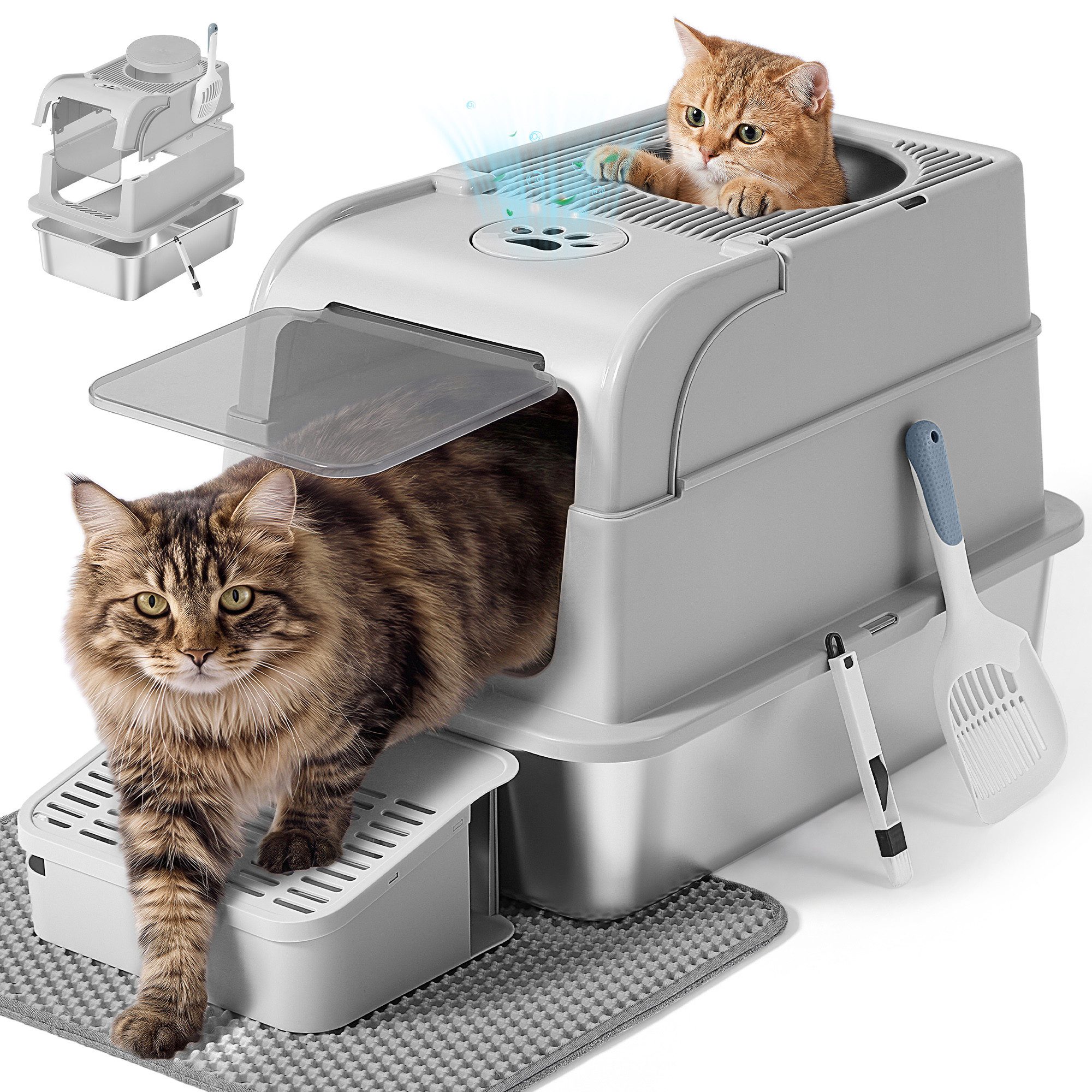 FEANDREA Katzentoilette mit Deckel,geschlossen, inklusive Schaufel und Bürste, für Katzen bis 15 kg
