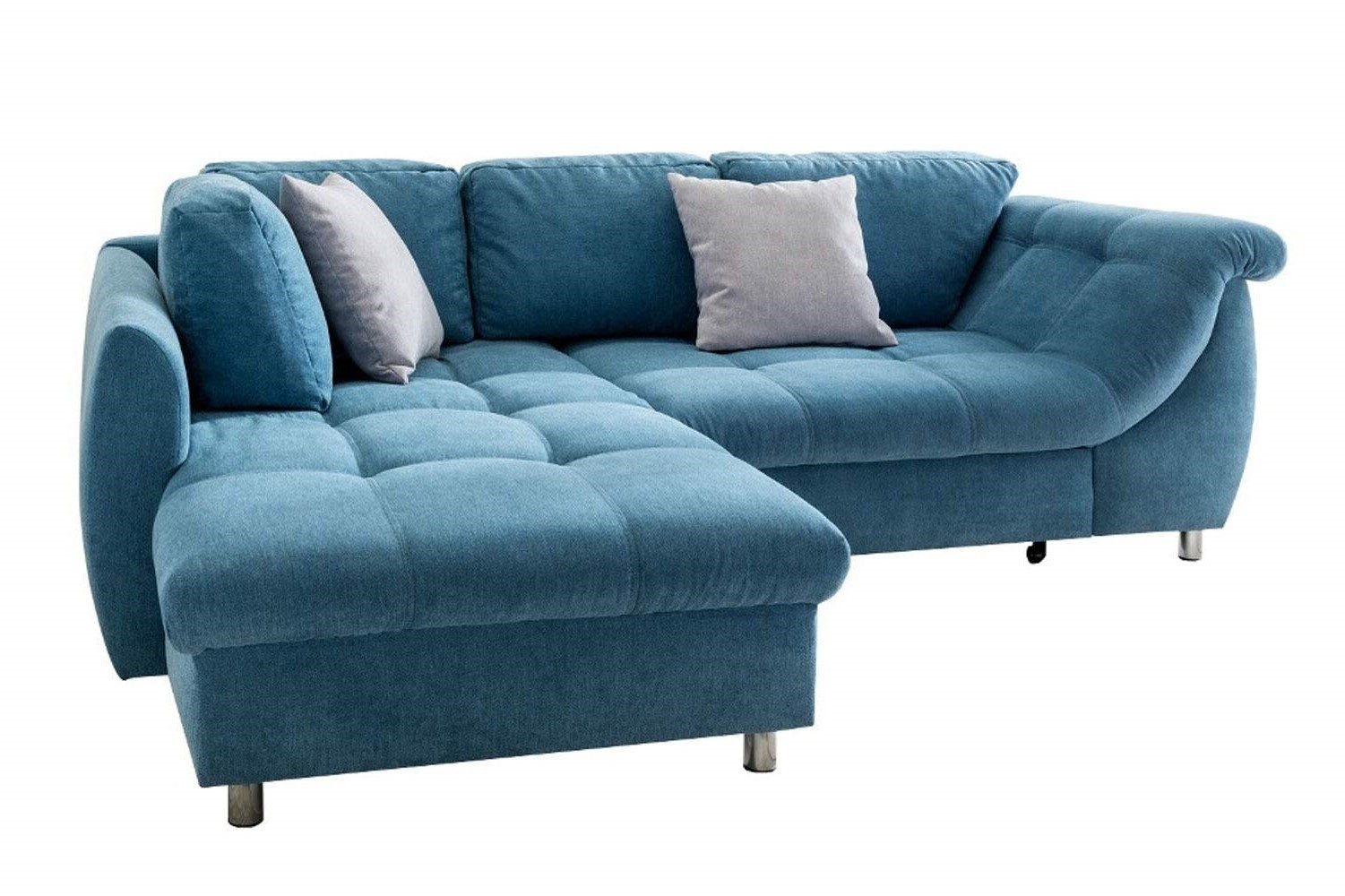 luma-home Ecksofa 17102, mit Bettfunktion B250/T190/H84 cm, Liegefläche 179x190 cm, mit Bettkasten, Ottomane links, Wellenunterfederung, Mikrofaser Blau