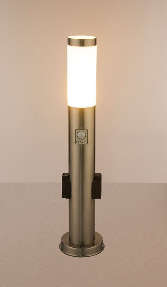 etc-shop LED Außen-Stehlampe, Leuchtmittel inklusive, Leuchte Außen Warmweiß, Steckdosen Edelstahl Lampe Steck Garten Steh