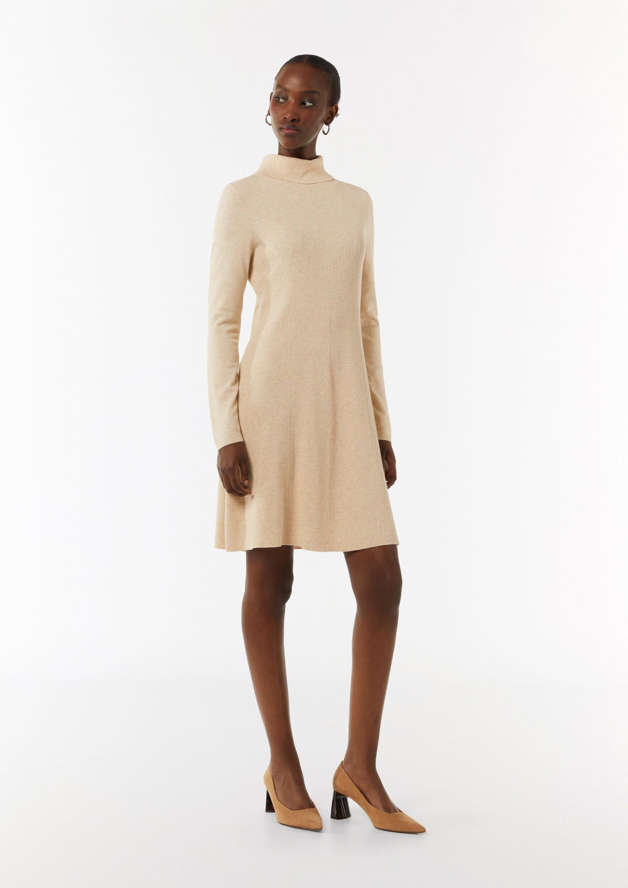 comma Minikleid Kleid Kurzes Rippstrickkleid mit Turtleneck
