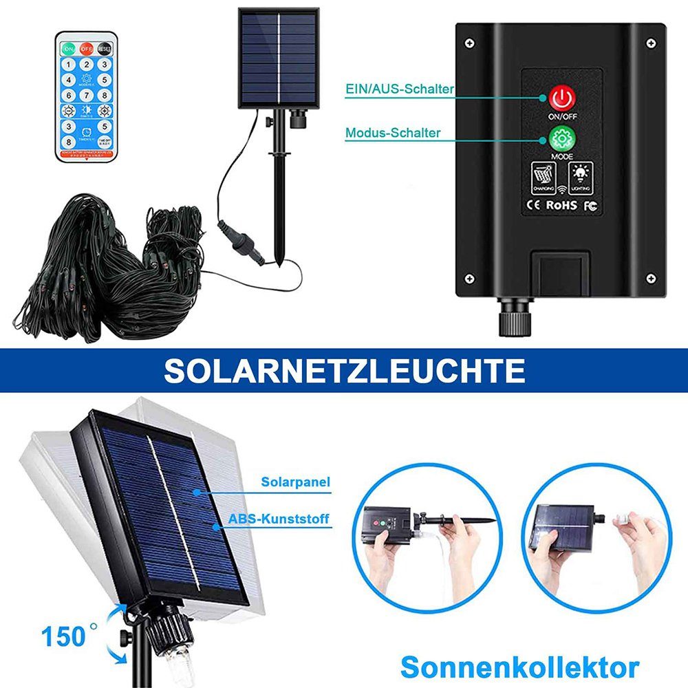 Sunicol LED mit Light, LED Modi, Fernbedienung 3x2M, dimmbare, Solar / Weiß, Weiß, Multicolor, 8 Blau, wasserdicht, Solarleuchte 1.5x1.5M String Warmes