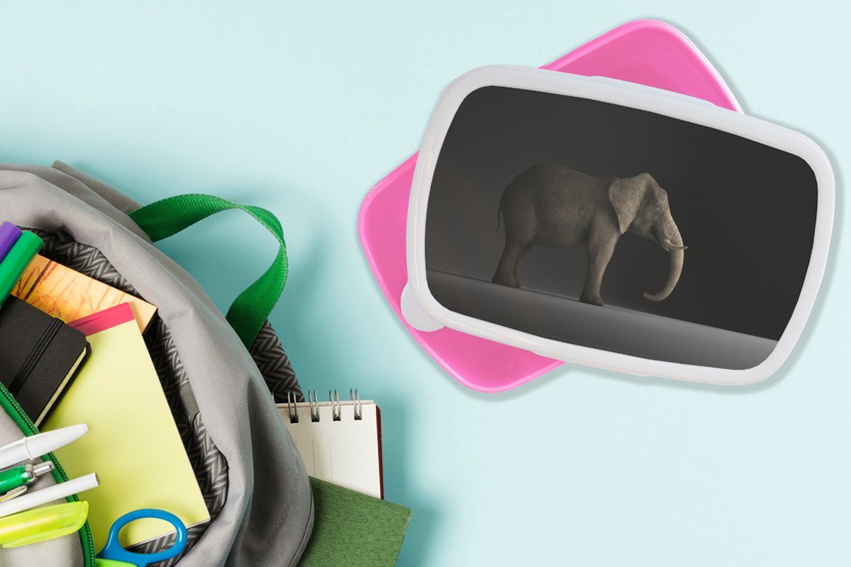 MuchoWow - rosa - (2-tlg), für Elefant Lunchbox Snackbox, Kinder, Kunststoff, Tiere Brotdose Brotbox Mädchen, Erwachsene, Kunststoff Licht,
