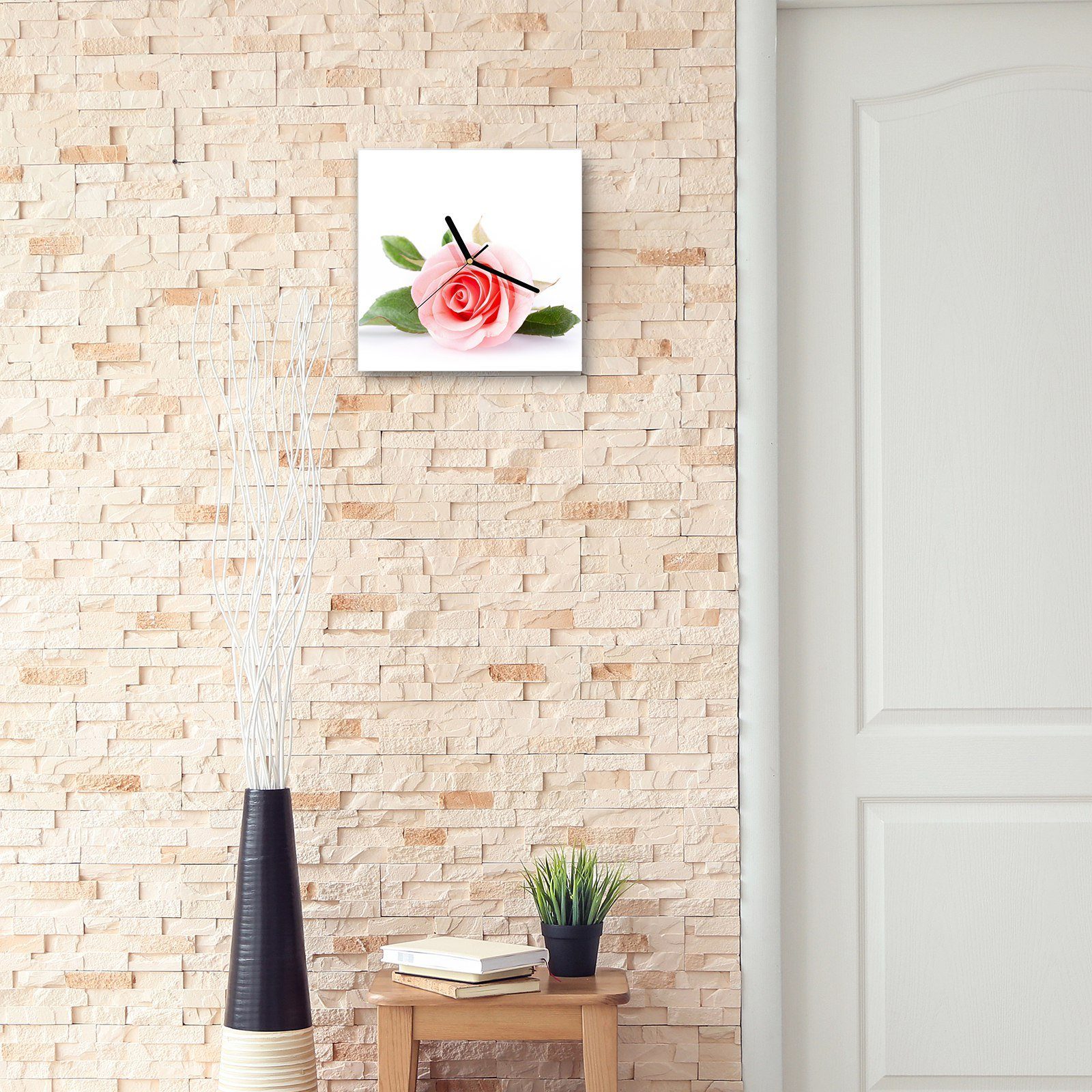 Hintergrund Motiv Glasuhr cm Blume Wandkunst Wanduhr Größe auf Wanduhr Primedeco x 30 30 hellem mit