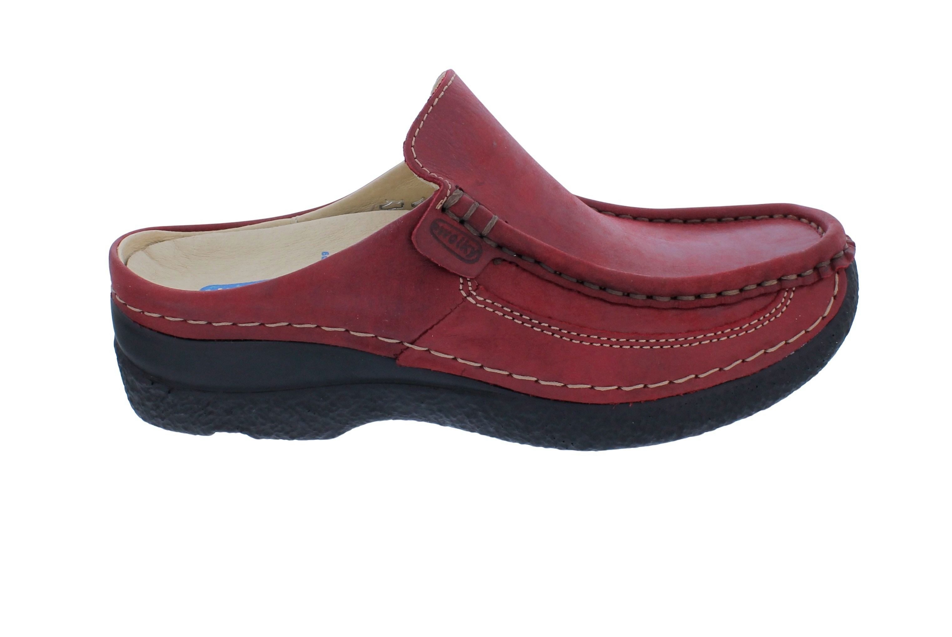 WOLKY Wolky Clog Roll Slide 0620236-553, leicht glänzendes Nubukleder, Rot, Clog