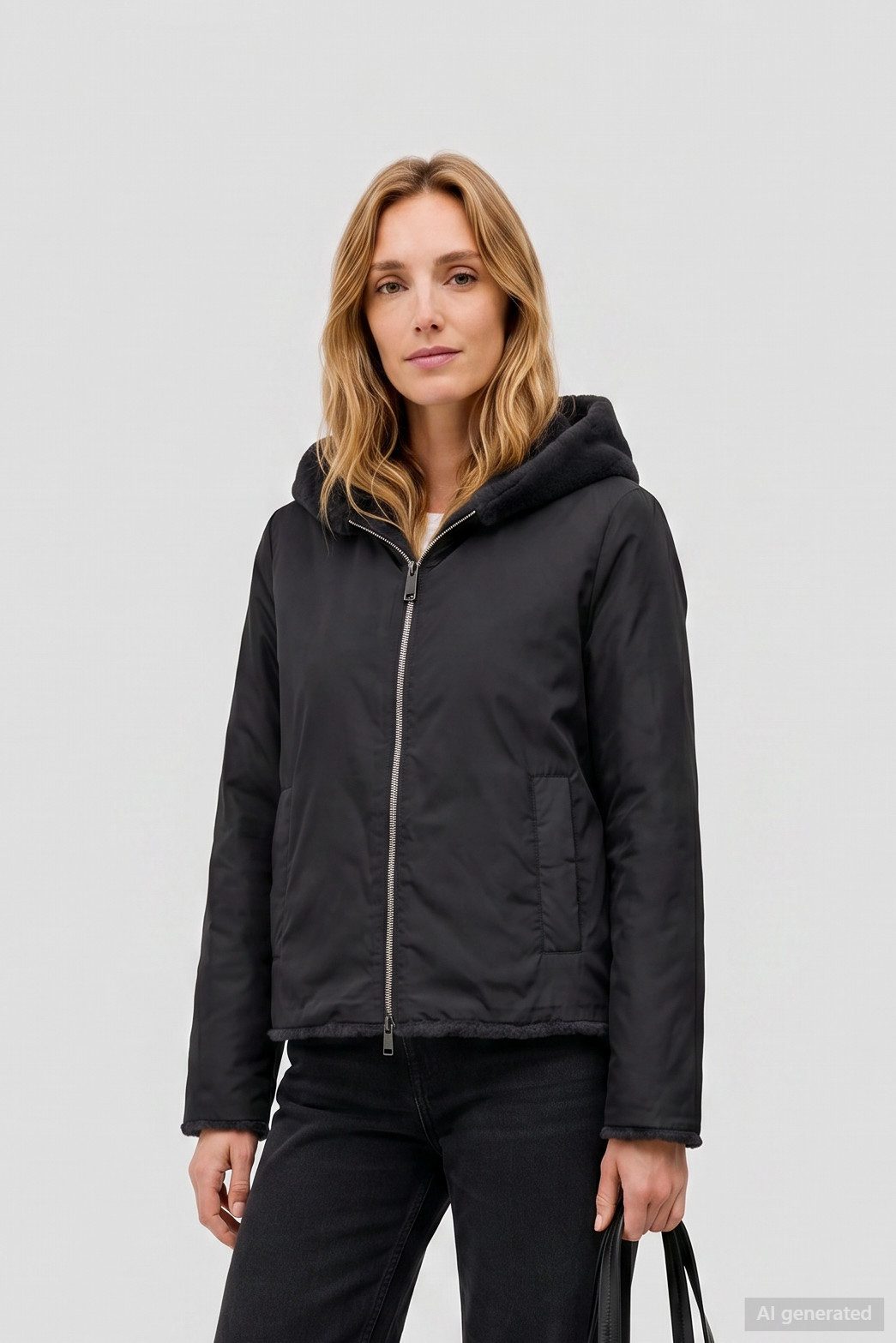 Barbara Lebek Wendejacke kuschelige Damenjacke mit Fellimitat / glattem Oberstoff