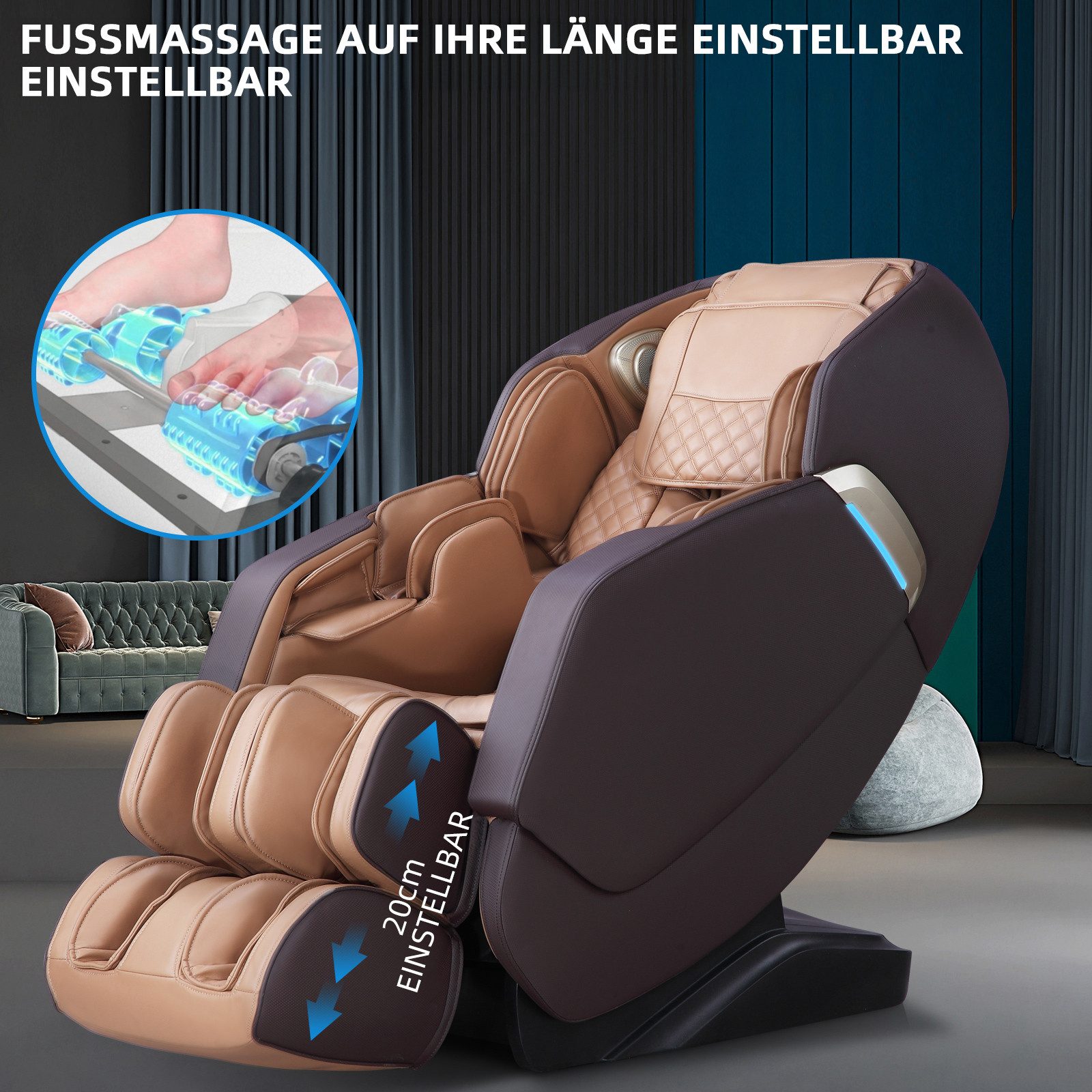 HealthRelife Massagesessel mit Zero-Gravity, 3D Shiatsu, Körperscan, SL-Schiene, beheizbarer (1-St), mit Relaxfunktion