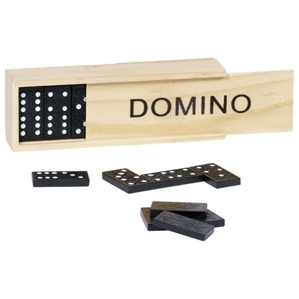 goki Dominospiel Holz Domino Set Holzkasten Brettspiel 28 Steine Kinder Holzbaukasten, 28 Dominosteine für spannenden Spielspaß