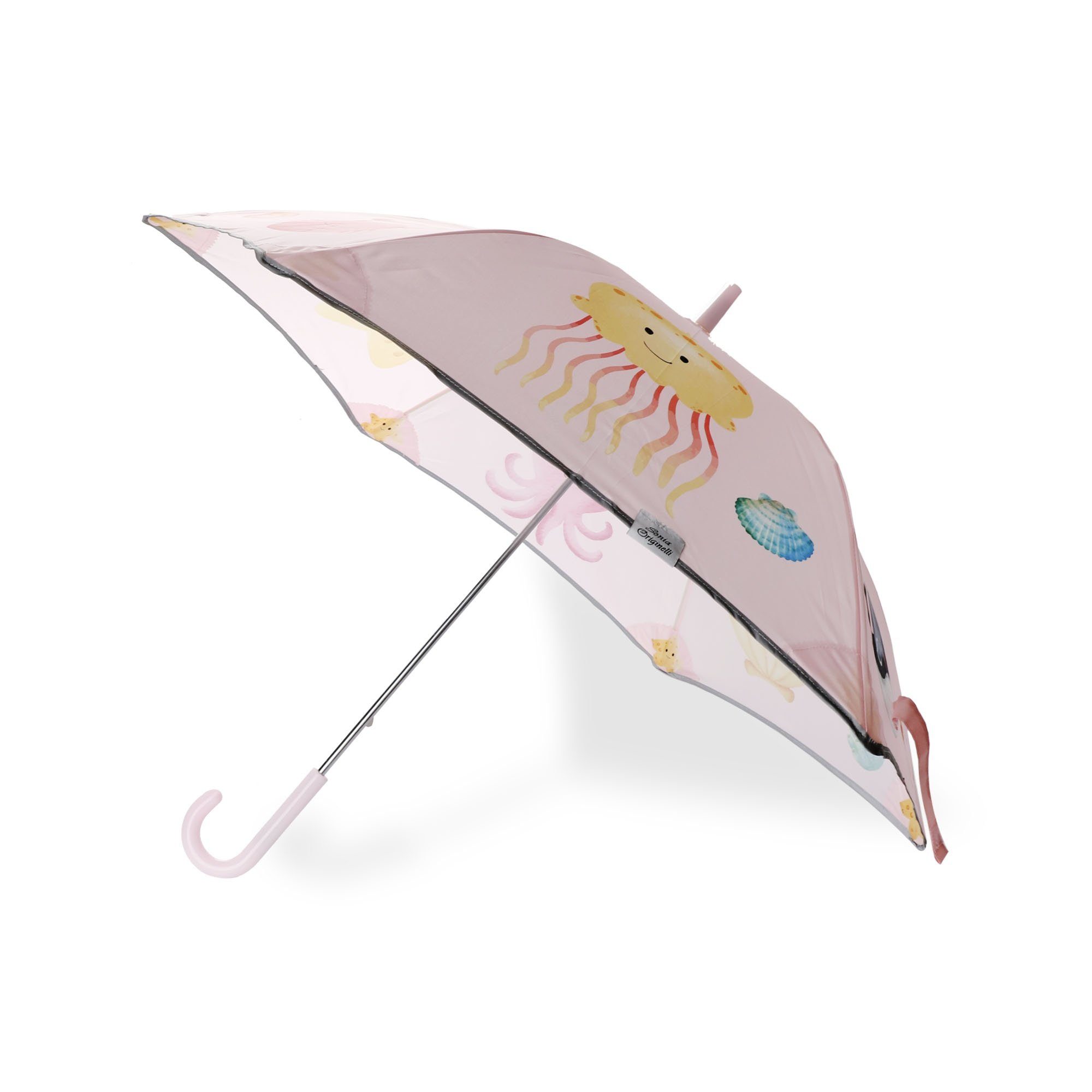 Sonia Originelli rosa Regenschirm Krabbe maritim Seestern reflektierend Taschenregenschirm Fische Kinder