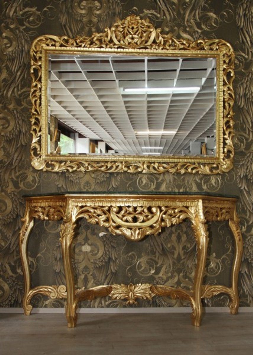mit Riesige grüner Padrino Spiegel Wohnzimmer mit Möbel Barockspiegel Casa Gold Marmorplatte - Spiegelkonsole Konsole Barock