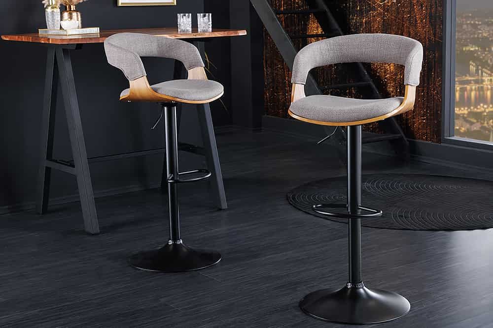 riess-ambiente Barhocker MANHATTAN grau / natur / schwarz (Einzelartikel, 1 St), Strukturstoff · Metall · höhenverstellbar · 360° drehbar · mit Lehne – Bild 2 von 5