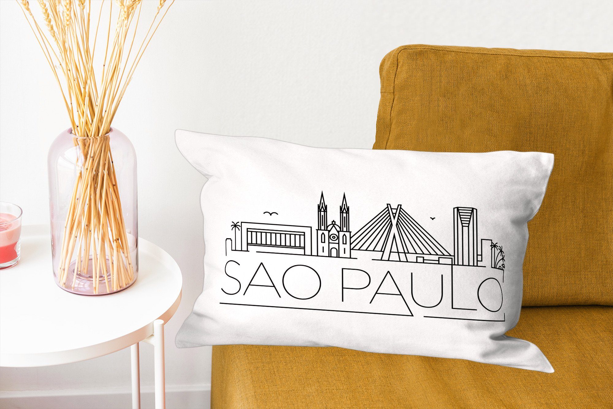 MuchoWow Dekokissen Stadtbild "Sao Paulo" Zierkissen, mit Hintergrund, Wohzimmer Dekokissen Füllung, mit weißem Schlafzimmer Dekoration