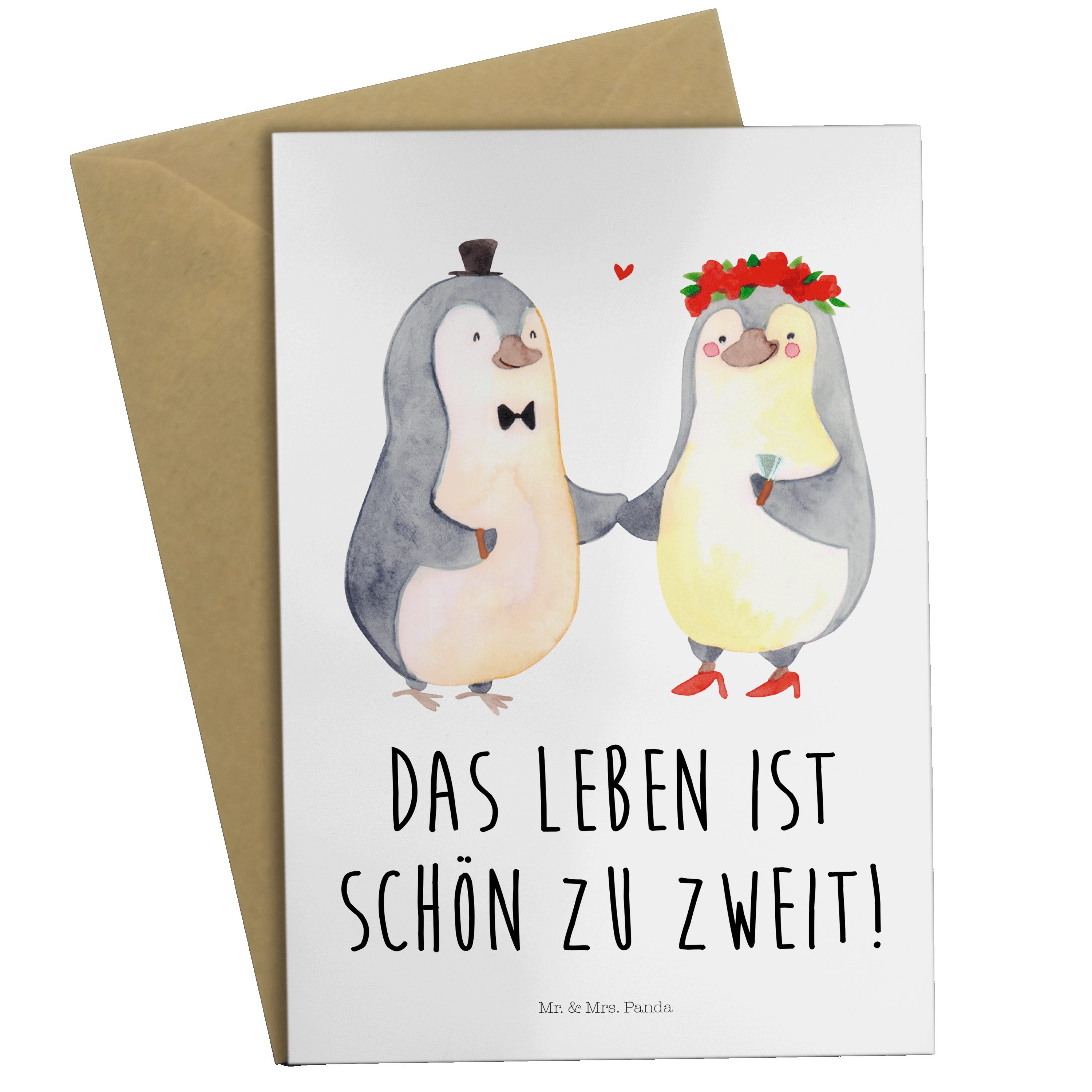 Mr. & Mrs. Panda Grußkarte Pinguin Heirat - Weiß - Geschenk, Klappkarte, Braut, Jahrestag, Ehema