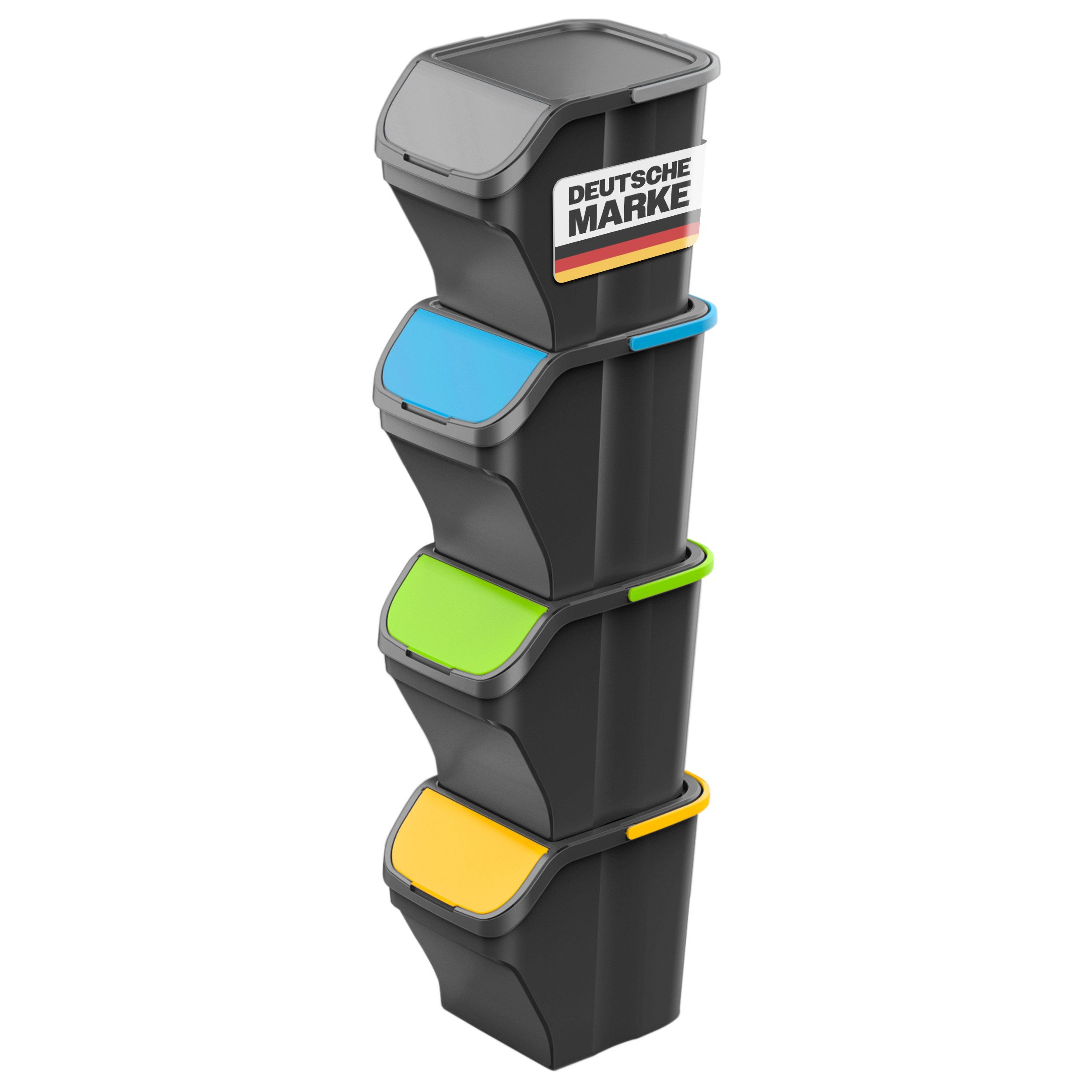 Gardissimo Mülltrennsystem Stack 4 tlg. Mülleimer Mülltrenner Abfalleimer Müllsortierer 100 Liter, 4 Eimer mit je 25 Liter Fassungsvermögen