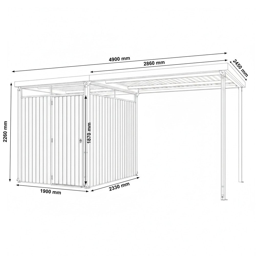 HOME DELUXE Terrasse Gartenhaus inkl. Überdachung LEVANTO, BxT:490x245 cm, Kombi-Set aus Geräteschuppen und Überdachung – Bild 5 von 5