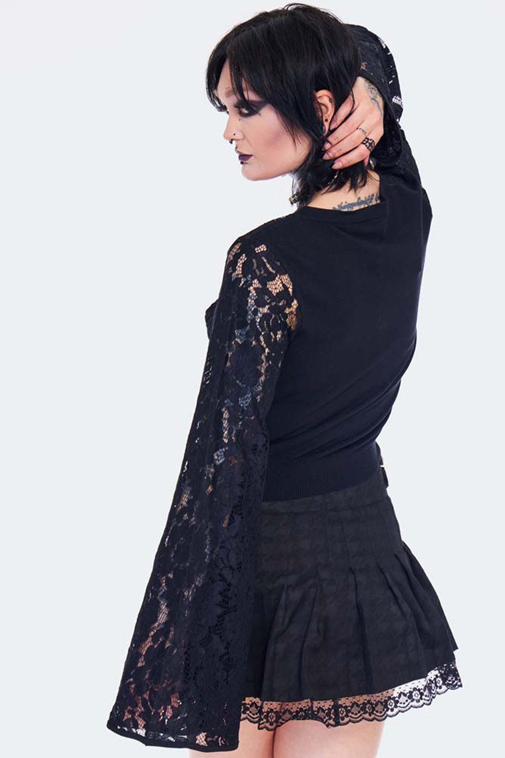 Jawbreaker Strickjacke Lace Flare Sleeve Cardigan Goth Gothic Grufti Spitze