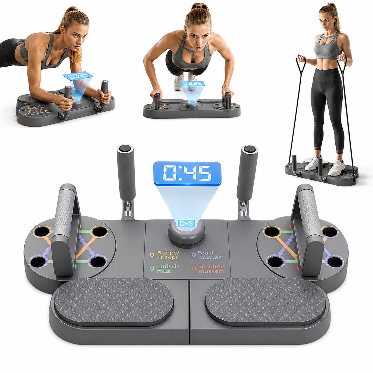 Toomoke Liegestützgriffe 3 in 1 Push-Up Liegestützbrett mit LED-Zähler Faltbare Fitnessboard (Oberkörpertraining für Brust, Schultern, …