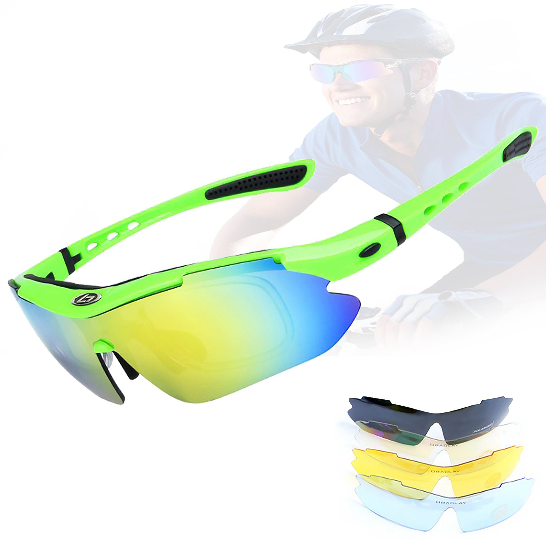 LeiGo Fahrradbrille Radsportbrille, polarisierte Sonnenbrille, Sportbrille,  Sonnenbrille, UV-400-Schutz für Männer, Frauen mit 4 austauschbaren Gläsern