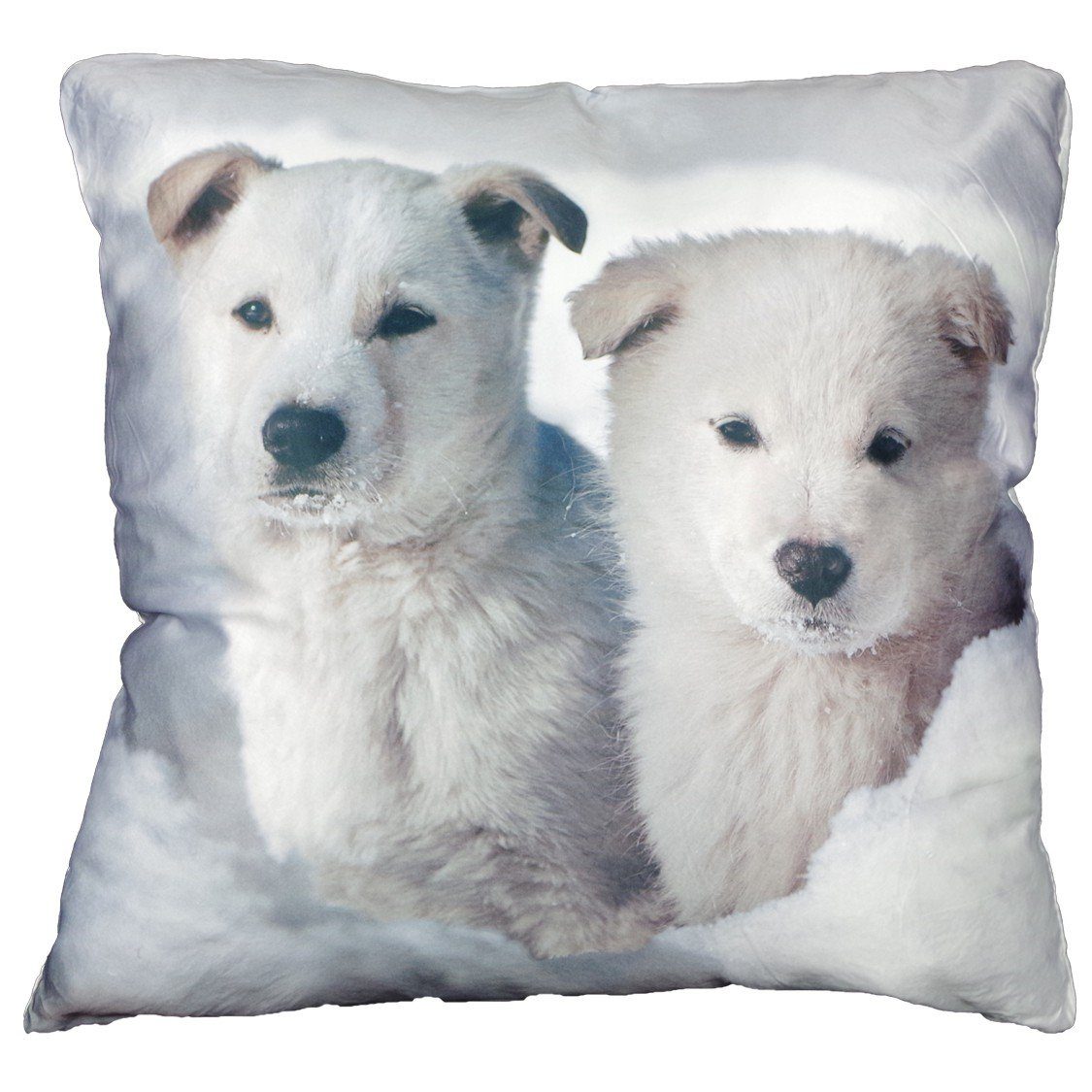 VIVA Home Dekokissen Couchkissen weißer Schäferhund Welpe als Dekokissen Tierkissen 45x45cm, realistisches Fotomotiv