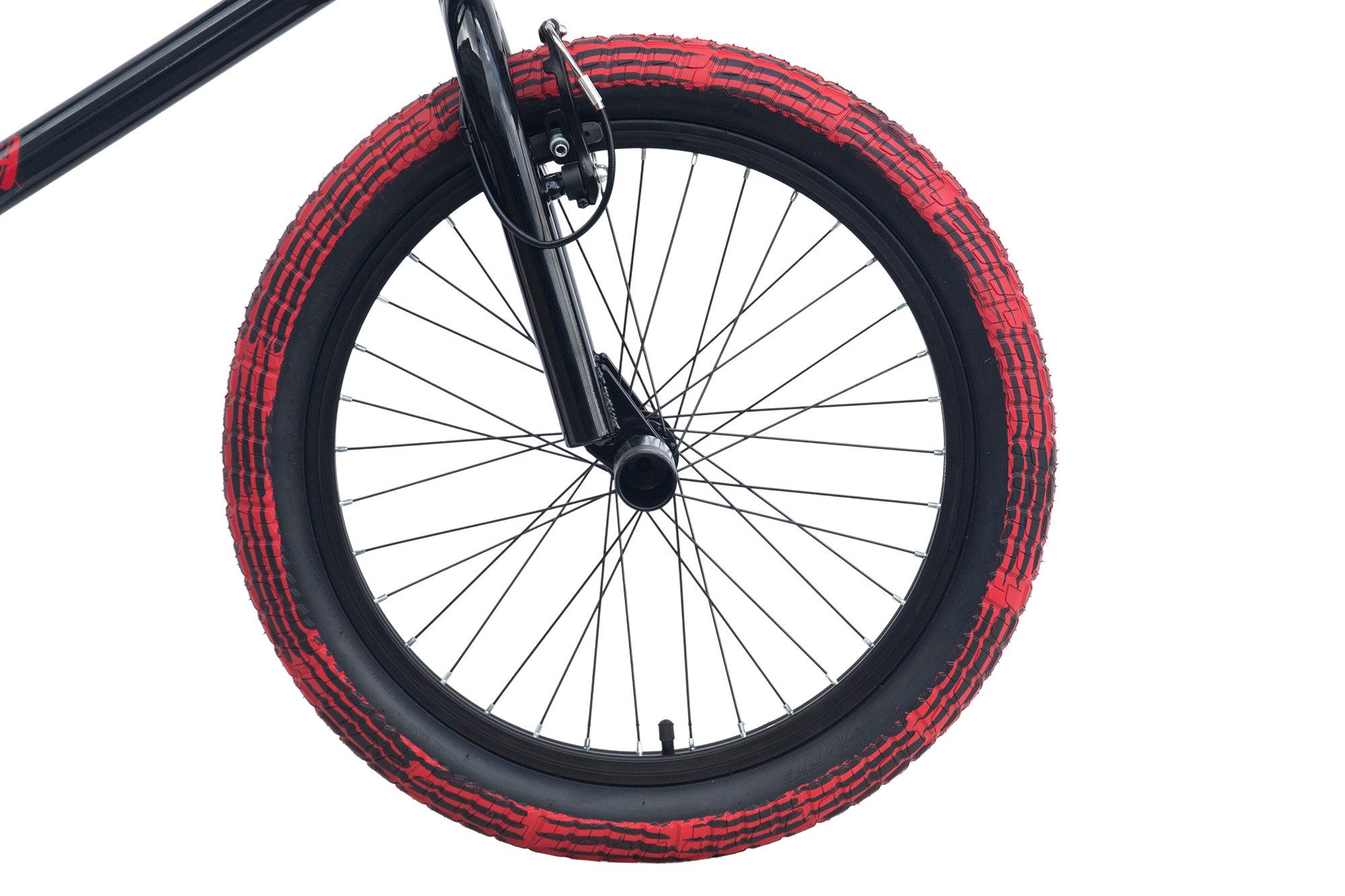 CHILLIZ Kids Bike CHILLIZ BMX Freestyle 20 inch XB.02 black-red V-Brake 360° Rotor, Hand-painted tires, TIG frame, 51 cm top tube, 360° rotor, 4 pegs