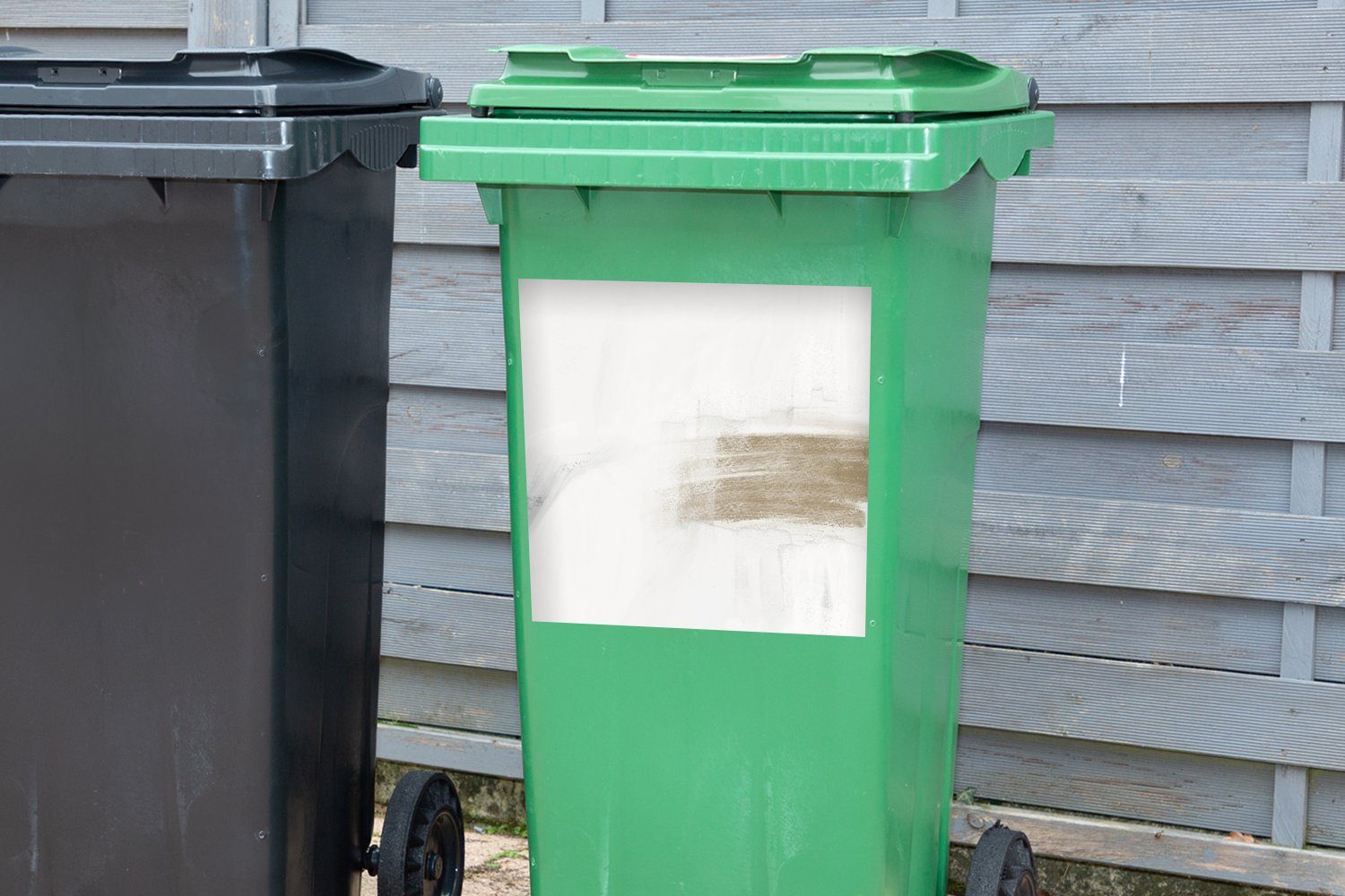 MuchoWow Wandsticker Taupe Container, - - (1 Abstrakt Mülleimer-aufkleber, - Weiß Sticker, Design Mülltonne, St), Abfalbehälter