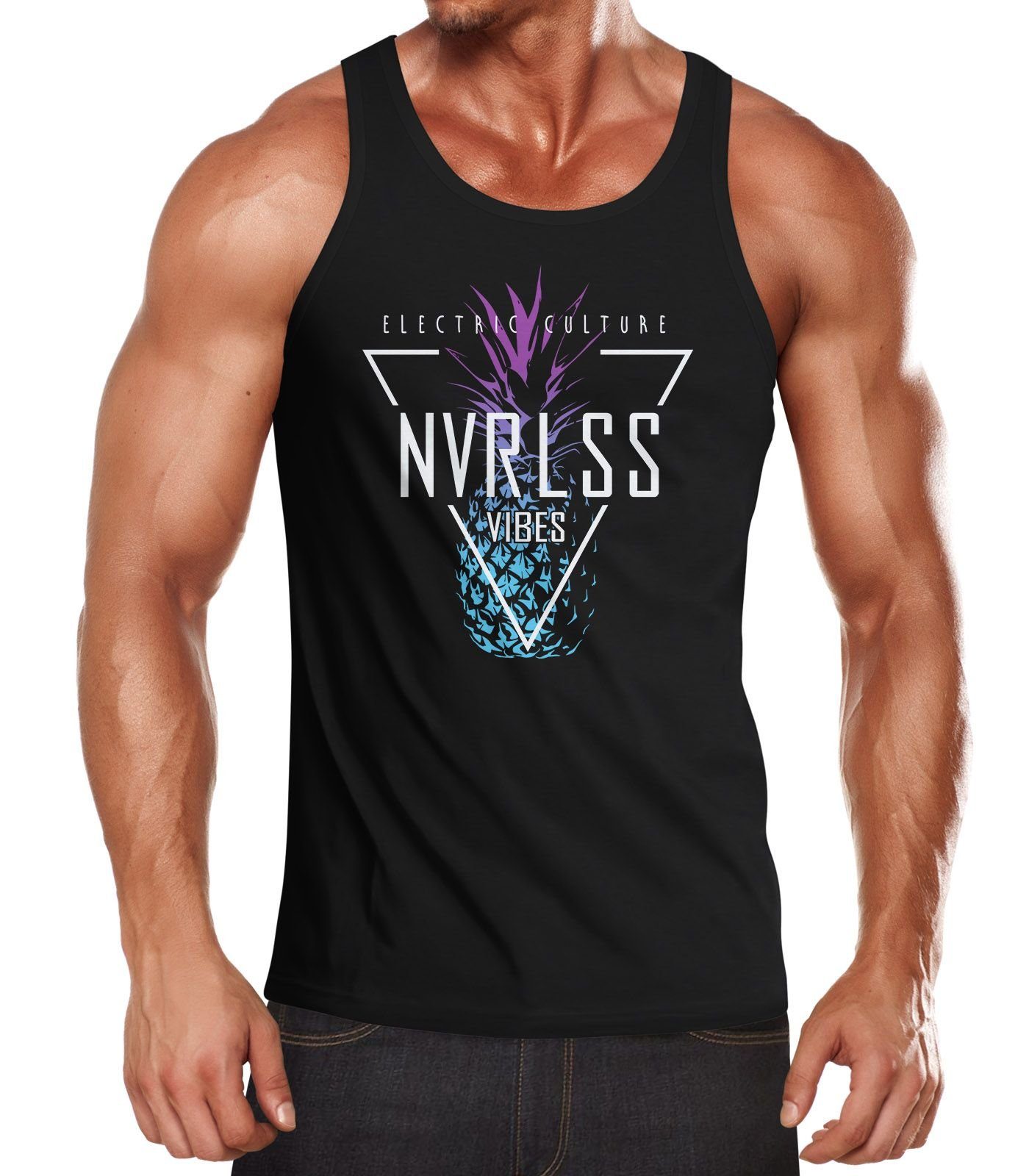 Neverless Tanktop Herren Tank-Top Ananas Dreieck Triangle Pineapple Electronic Culture Muskelshirt Muscle Shirt Neverless® mit Print