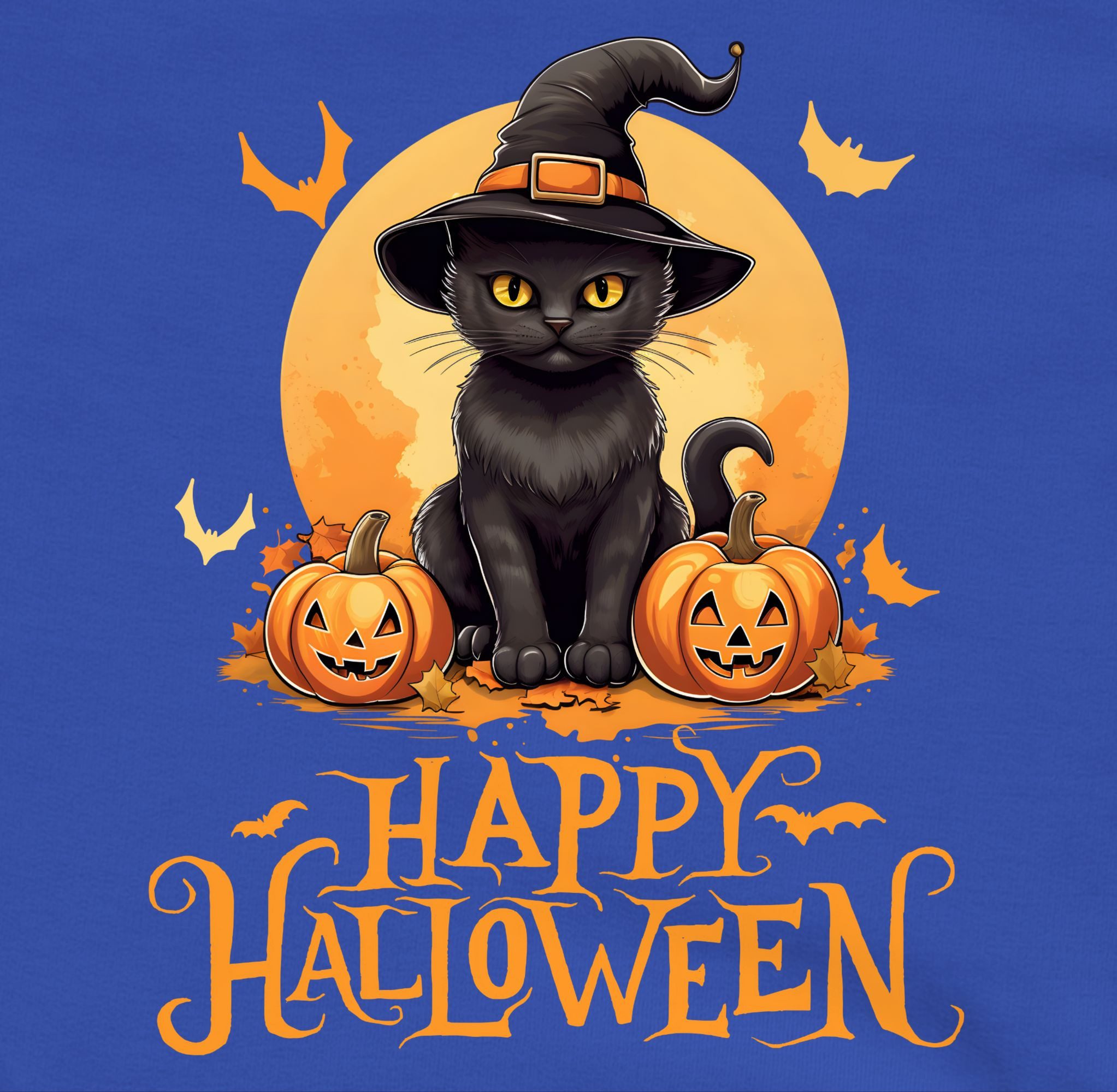 Shirtracer Sweatshirt Happy Halloween Katze Hexenhut Lustig Katzenliebhaber Cat Halloween Kostüme für Kinder