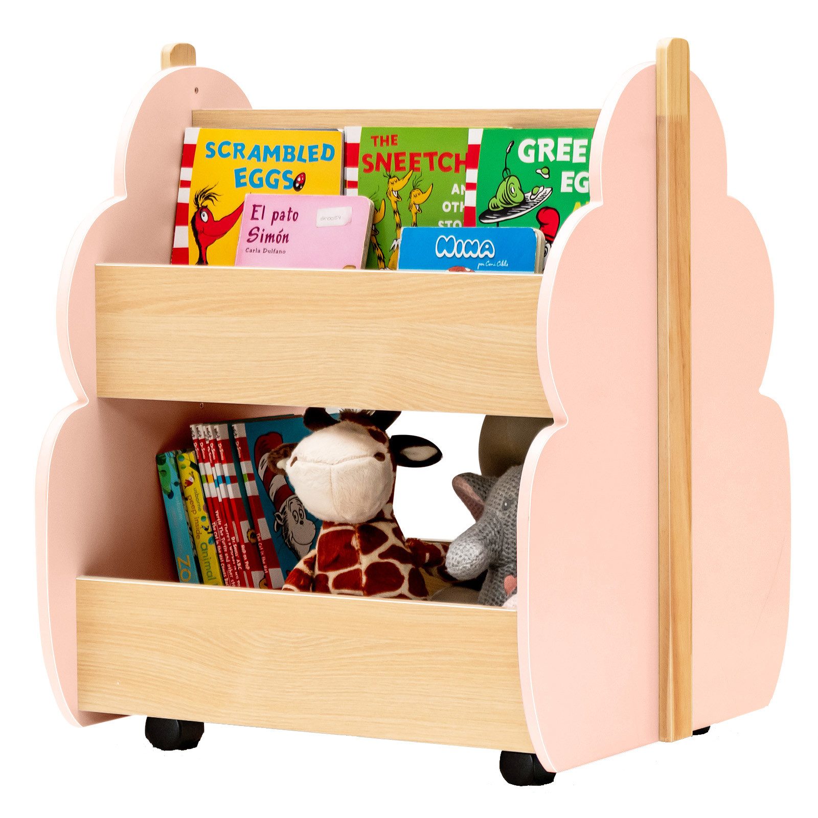 COSTWAY Kinderregal 2 Ebenen Spielzeugregal, mit Rollen, 52 x 46 x 62,5cm