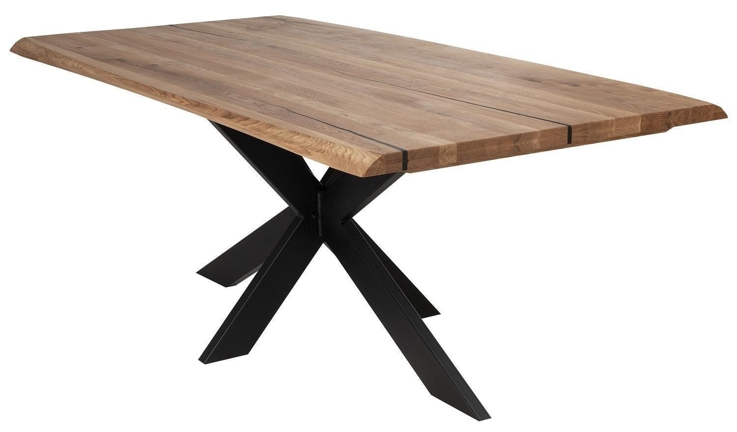 G+K Möbelvertriebs GmbH Esstisch TI-0675, 200 x 100 cm, Braun, Schwarz, Epoxidharz, Wildeiche massiv geölt, Metallgestell, mit gedrehten Kanten