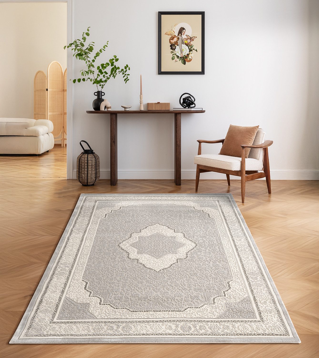 Carpetilla Teppich Designer Teppich Wohnzimmer Design Farbig Grau-Cream, Re günstig online kaufen
