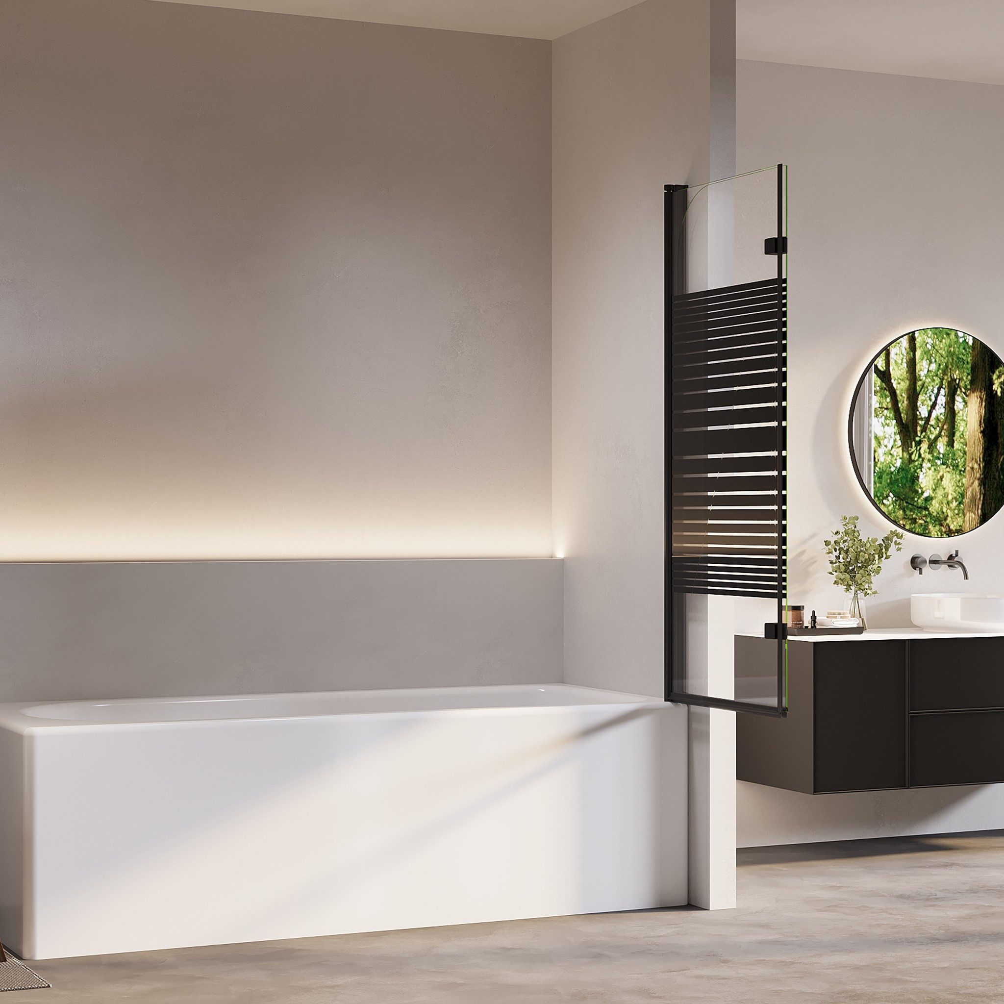 AmuseVera Badewannenfaltwand Duschwand für Badewanne Badewannenaufsatz 2 tlg 3 tlg Schwarz/Chrome, ESG Sicherheistsglas, (Set, 180° schwenkbar Faltwand Dusche Duschtrennwand Faltbar), Faltwand Duschwand Badewanne 2 teilig 180° schwenkbar