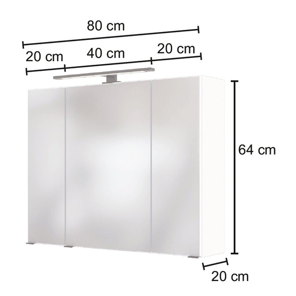 80 cm weiß 80/64/20 B/H/T: Spiegelschrank LED- MANLY-03 cm Lomadox