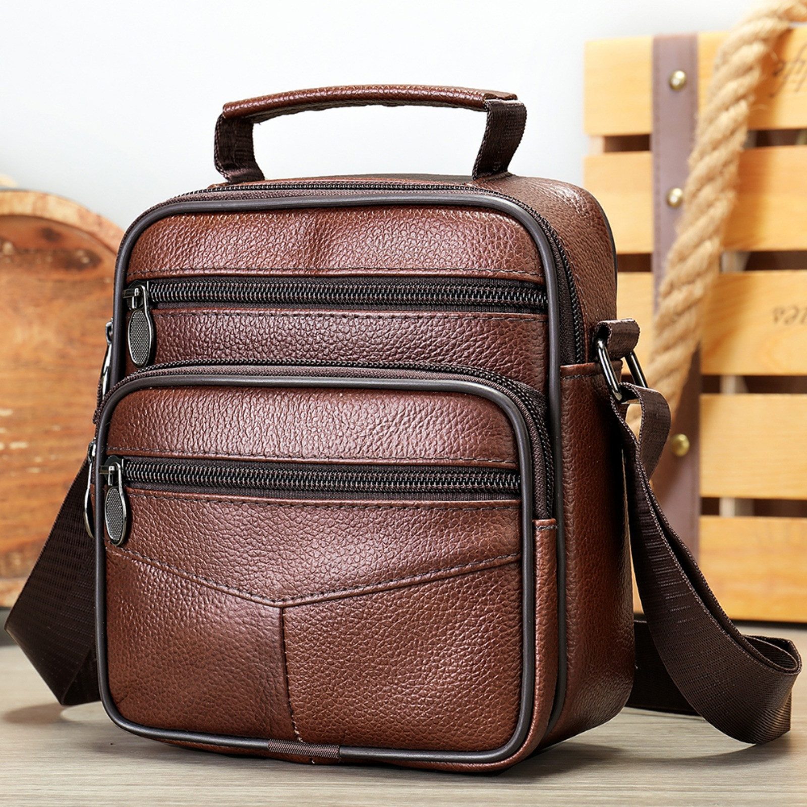 YUBRO-STUDIO Messenger Bag Herren Umhängetasche Leder günstig online kaufen