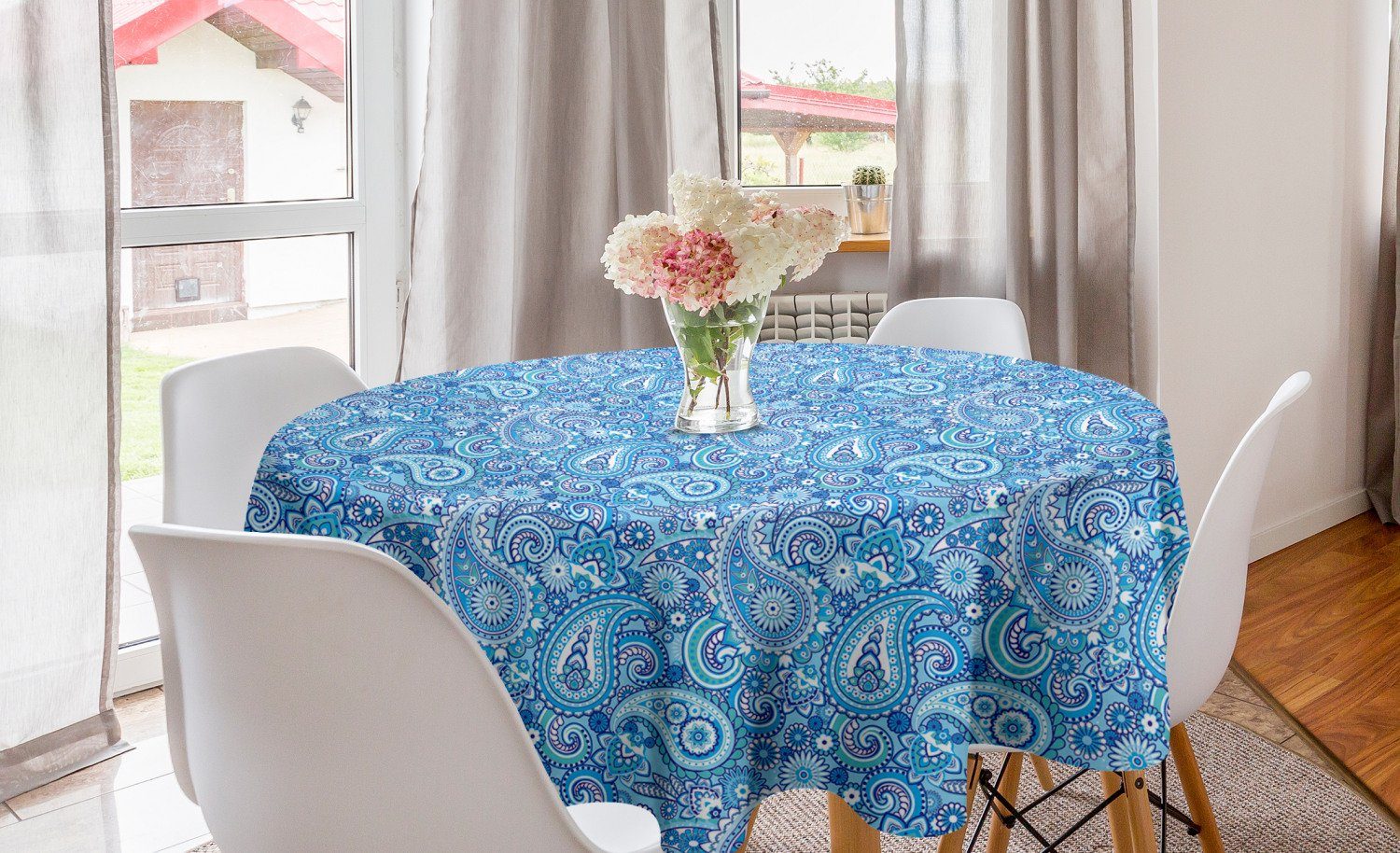 Abakuhaus Tischdecke Tischdecke Dekoration, Paisley Kreis Boteh Blaue Abdeckung Esszimmer blau Kunst Küche Töne für