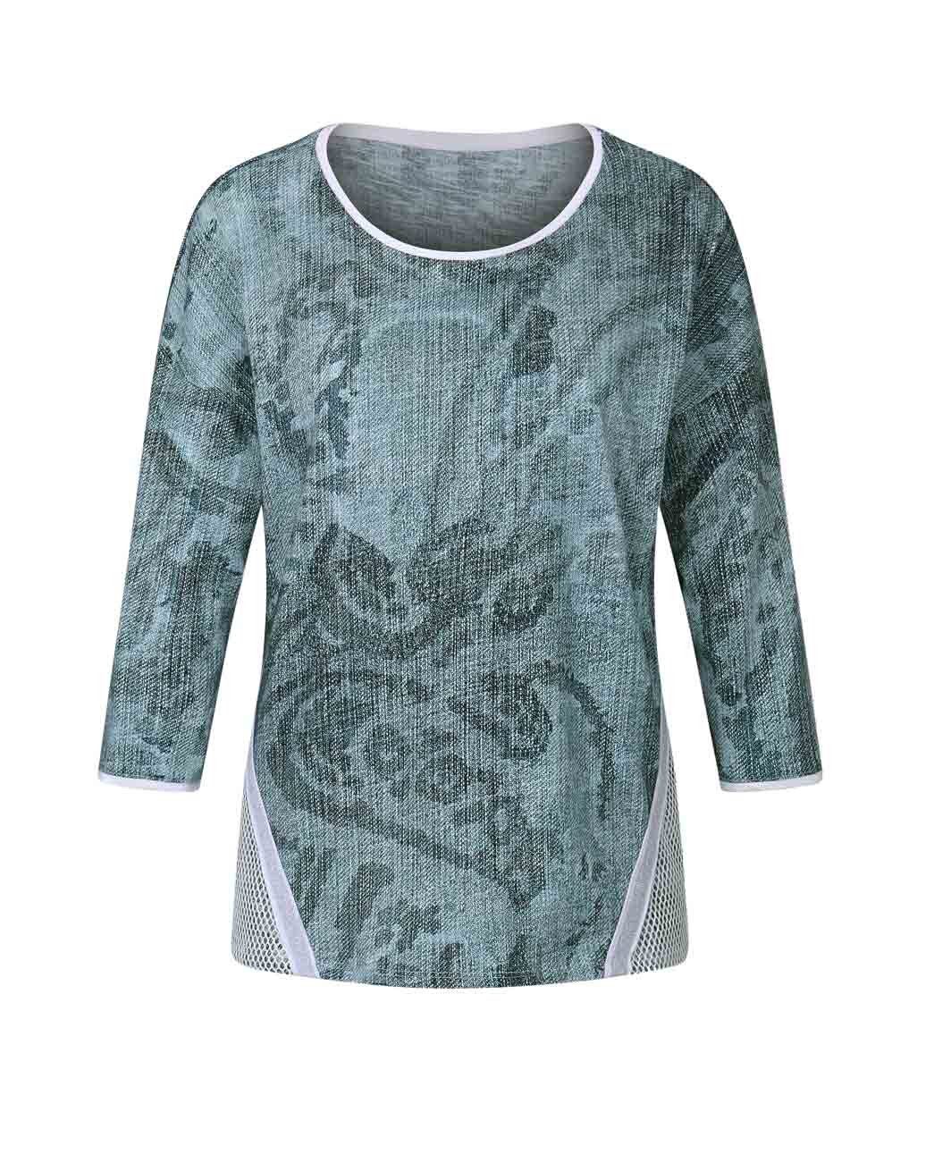 L Rundhalsshirt CRéATION Shirt, L mint-bunt Damen creation