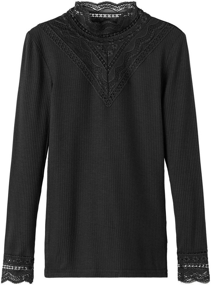 Name It Langarmshirt NKFNURI LS XSL TOP, Mit Spitzeneinsatz am Kragen und  Ärmelsaum