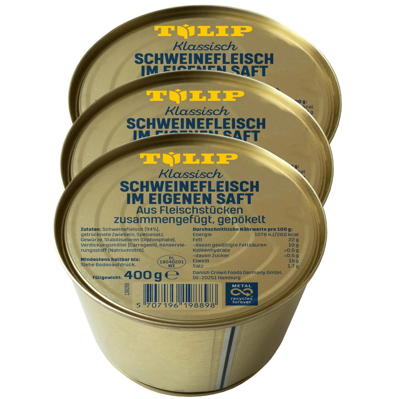 TULIP Wurstkonserve Schweinefleisch im eigenen Saft 400g Fleisch Schwein Frühstücksfleisch