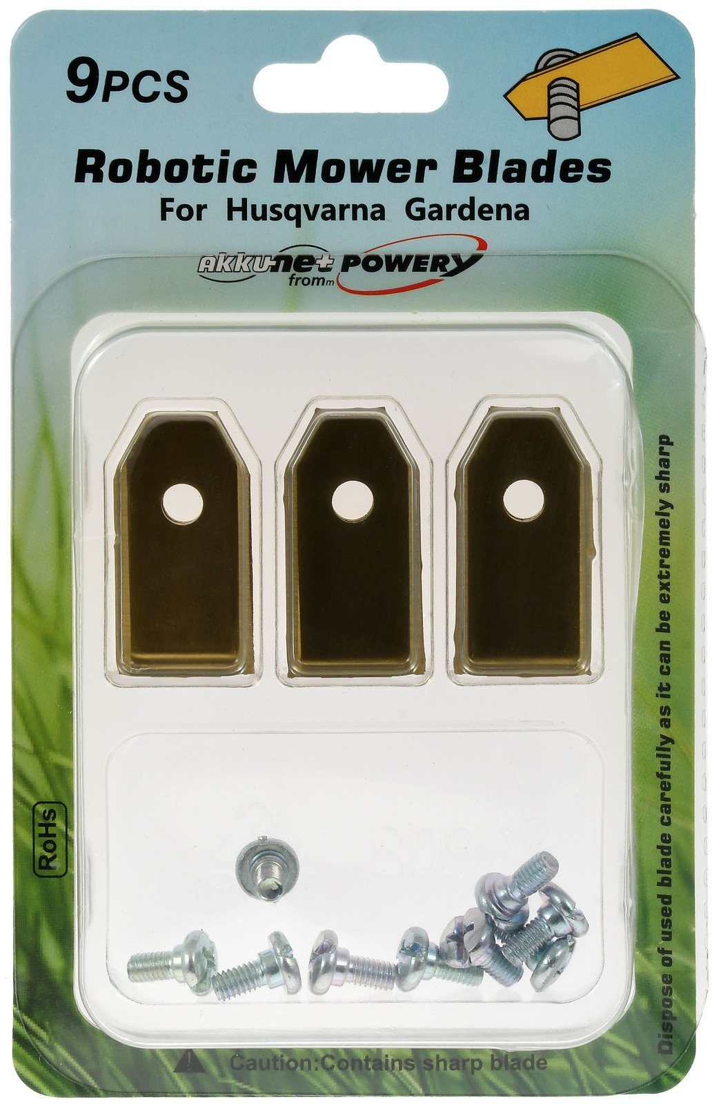 Powery Rasenmähermesser 9x Ersatz-Messer Titan-Klingen / Schneid-Klingen (0,75mm) für Husqvarna, Gardena Mähroboter Gold