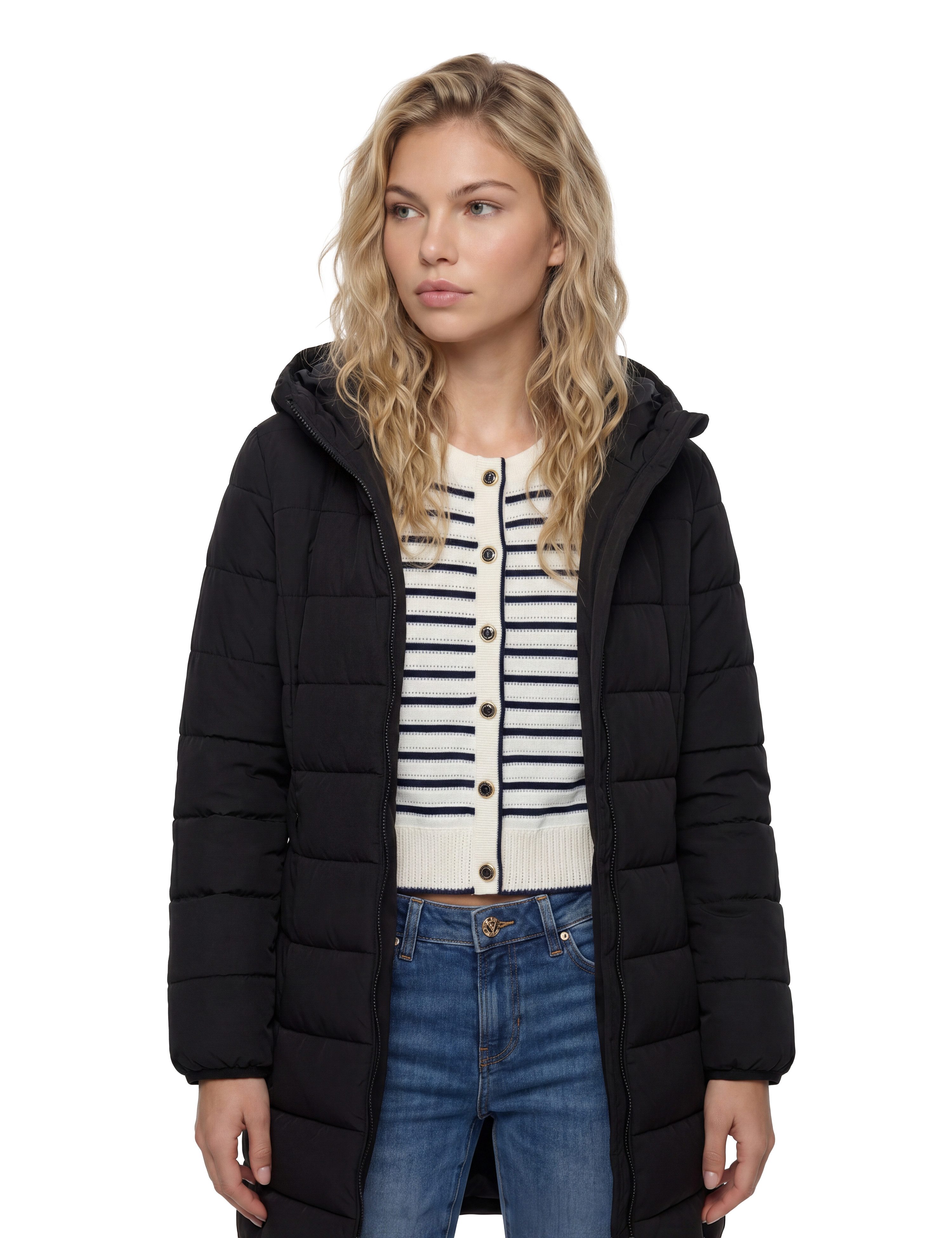 Guess Langjacke NEW ALETA LONG PUFFER JACKET in Stepp-Qualität, Kapuze