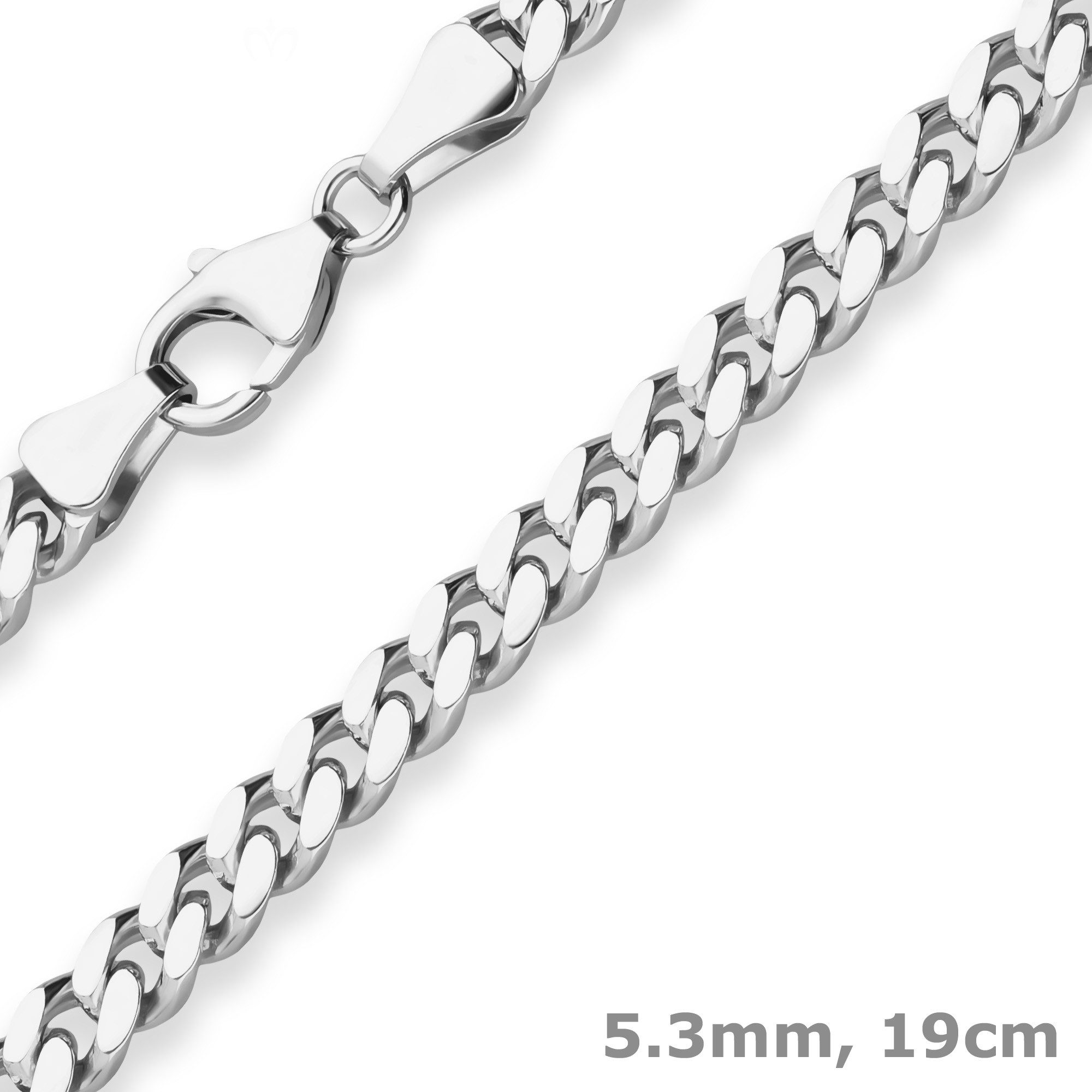 Schmuck Krone Panzerarmband 5,3mm Armband Panzerkette oval diamantiert aus 925 Silber 19cm, Silber 925
