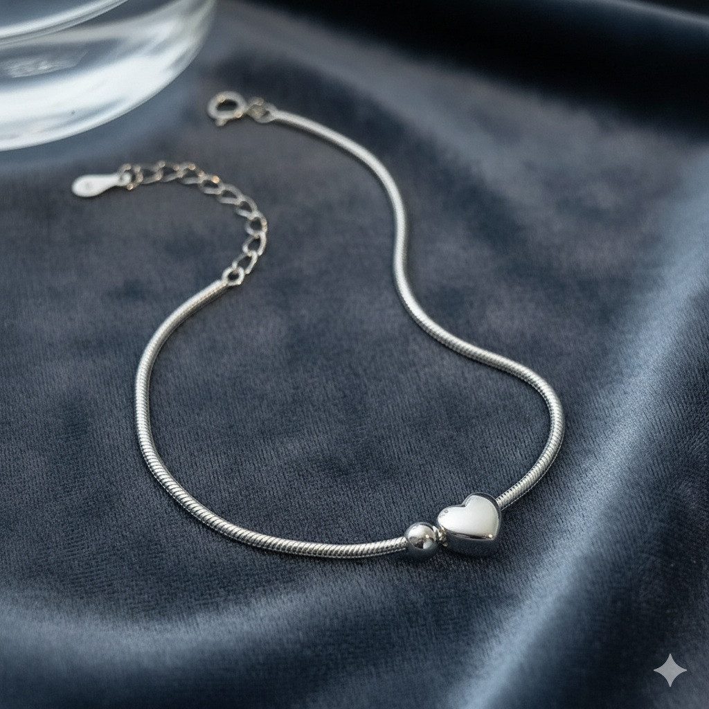 Taffstyle Silberarmband Armband 925 Sterling Silber mit Herz und Kugel Charm Schlangenarmband (Elegantes Damenarmband aus echtem 925 Silber mit beweglichem Herz – Bild 5 von 5