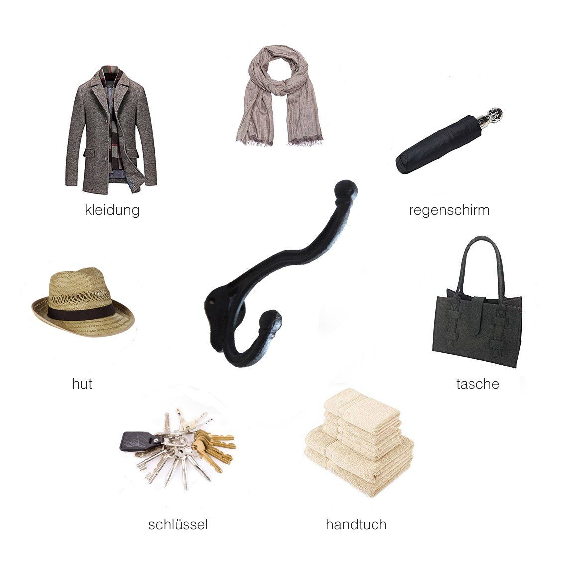 LB H&F Lilienburg Garderobenhaken Lilienburg 3 x Garderobenhaken Wandhaken Set Haken Garderobe (Set 3er), Wandgarderobe Kleiderhaken Metall Nostalgie massiv schwere Qualität