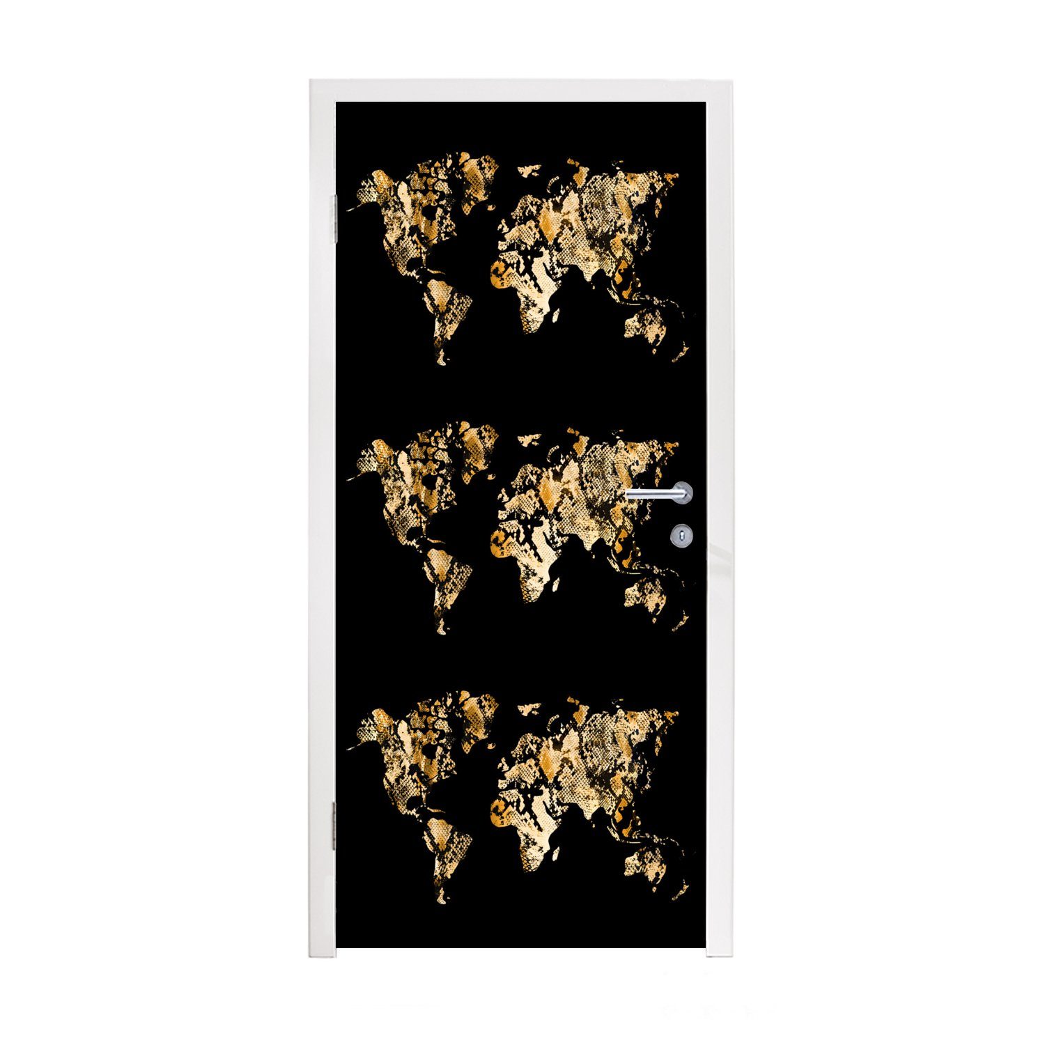MuchoWow Türtapete Weltkarten - Design - Schlange, Matt, bedruckt, (1 St), Fototapete für Tür, Türaufkleber, 75x205 cm