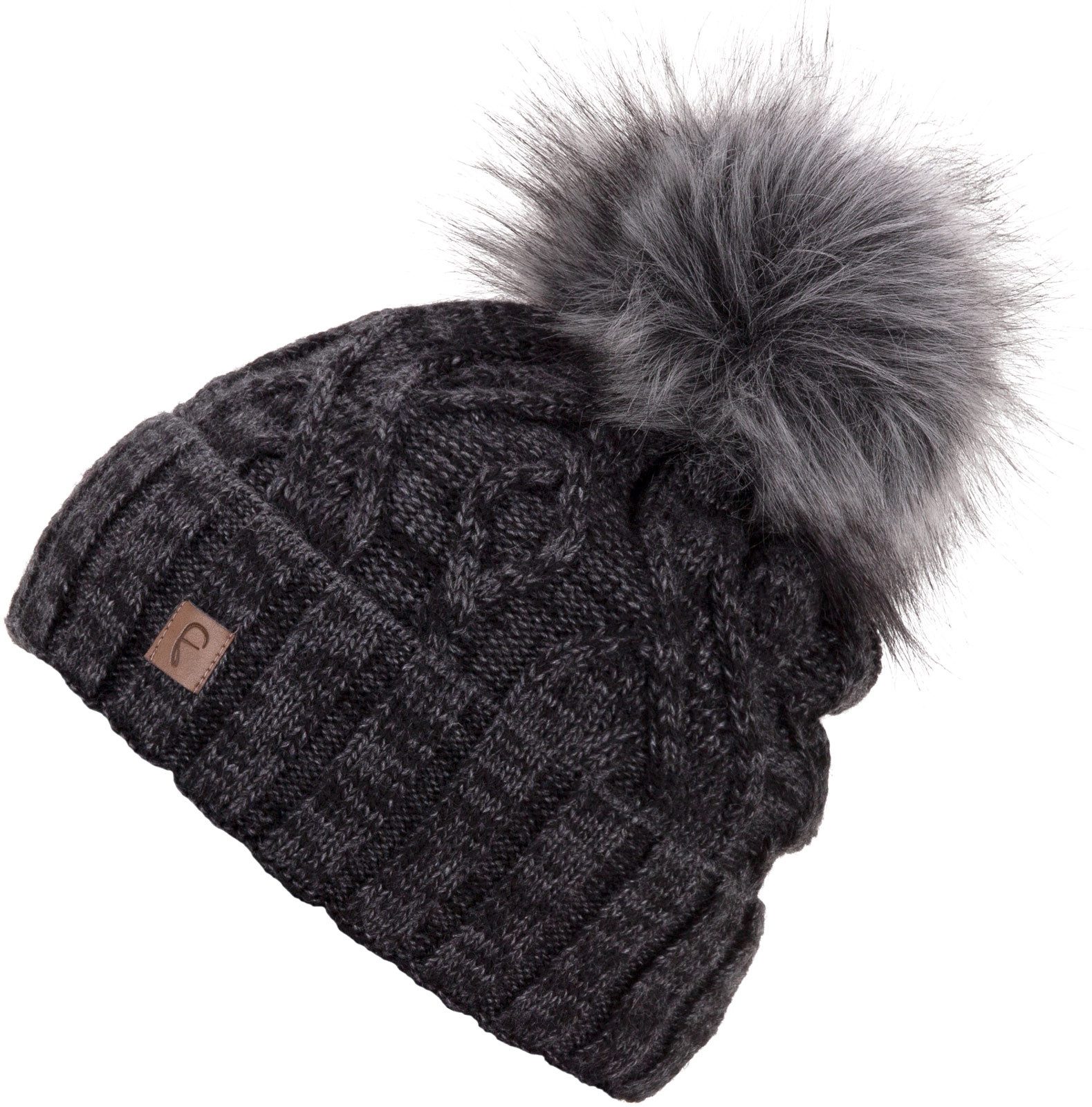 Faera Bommelmütze Wintermütze Damen Herren Mütze Beanie Haube gefüttert Bommelmütze