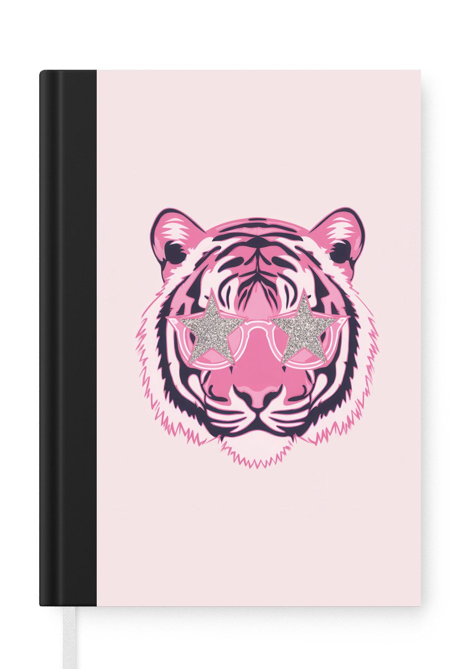 MuchoWow Notizbuch Tiger - Glitzer-Sonnenbrille - Rosa, Notebook, Notizblock a5, Tagebuch, Journal Liniert