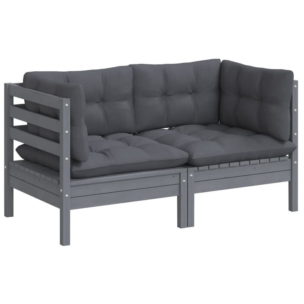 Massivholz 2-Sitzer-Gartensofa 1 Anthrazit mit Kiefer, Kissen vidaXL Grau Loungesofa Teile