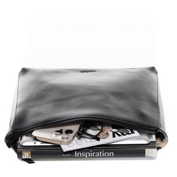 FEYNSINN Abendtasche Leder Umhängetasche Damen JEMMA, Clutch Echtleder iPadfür Damen, Schultertasche schwarz